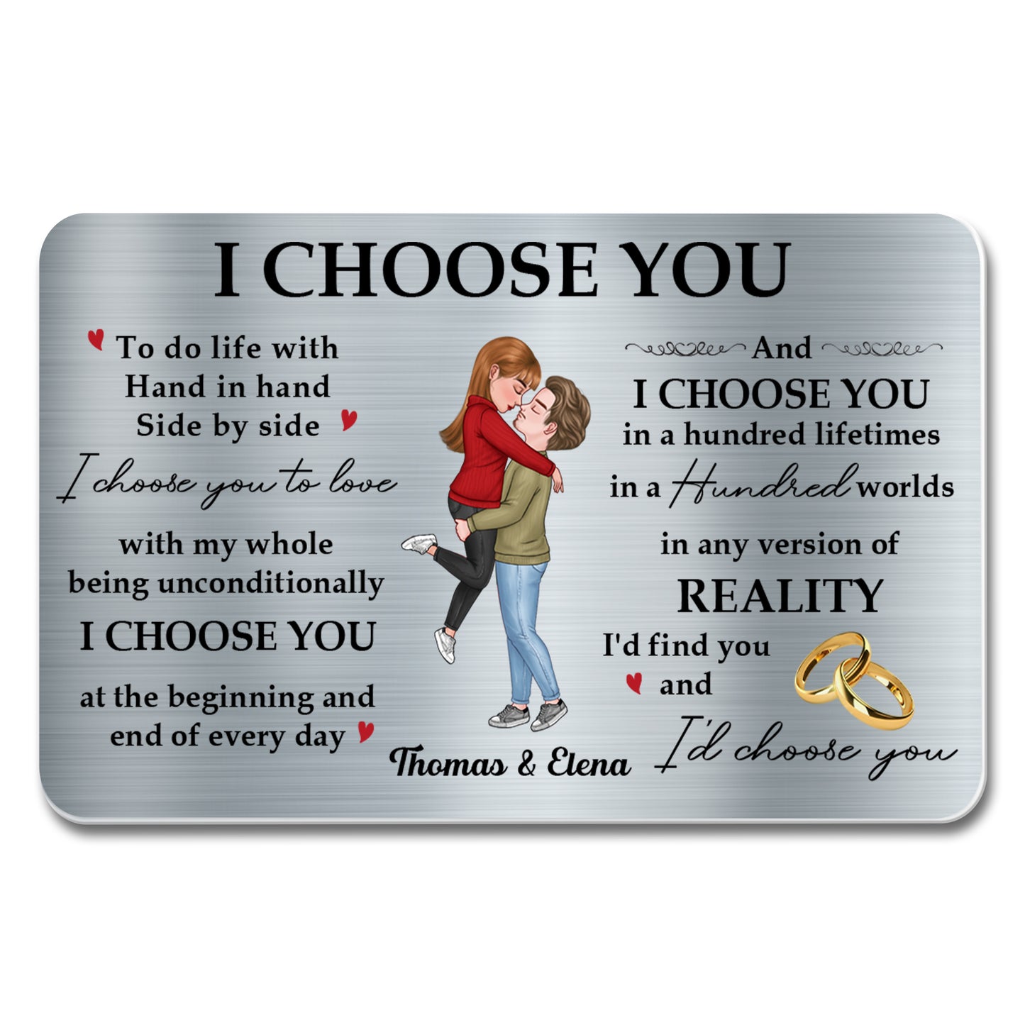 Hand In Hand Side By Side, I Choose You Quote With Couple And Rings