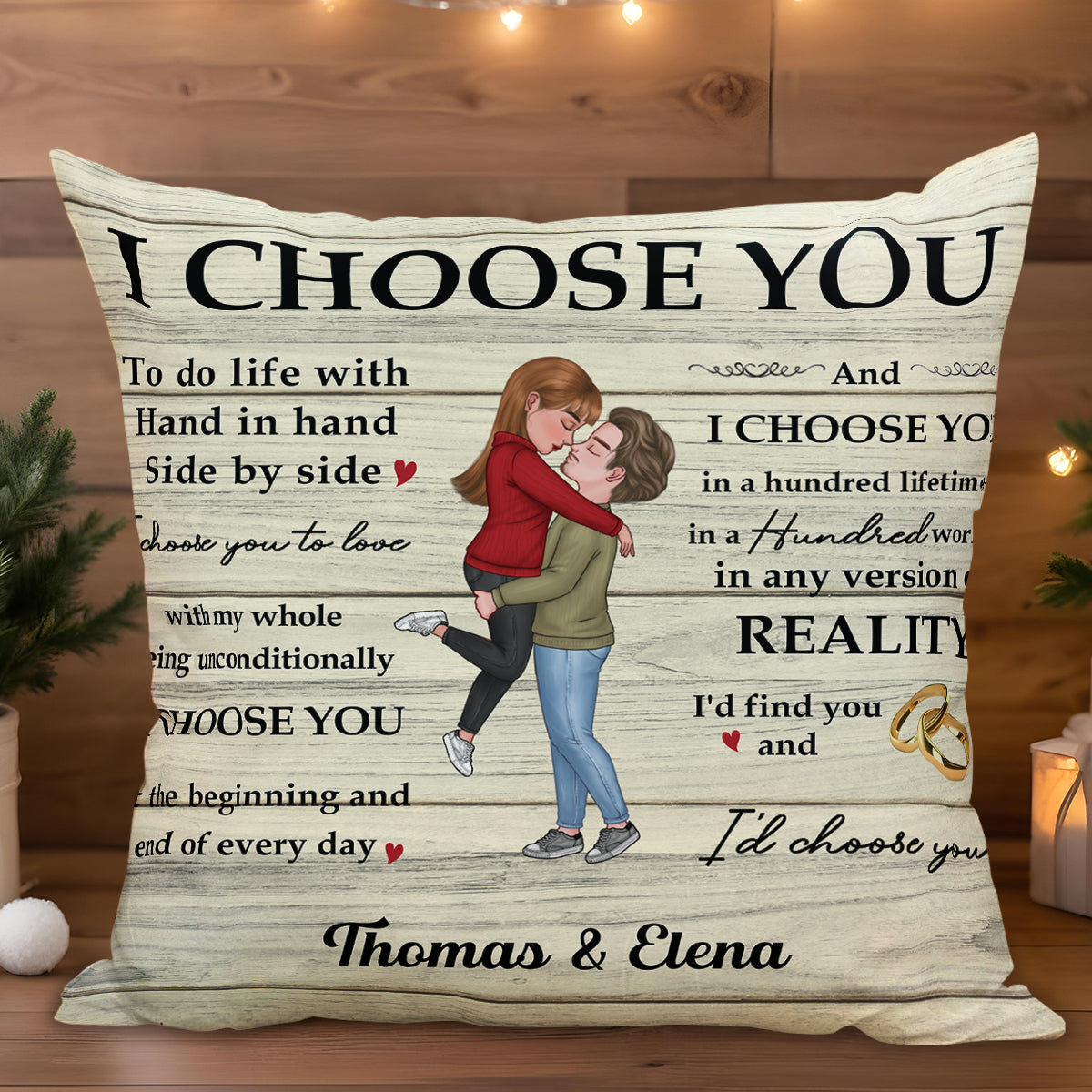 I Choose You Hand In Hand Side By Side Love Couples Pillow - Personalized Custom Pillow, Insert Included - CPL239_PLW