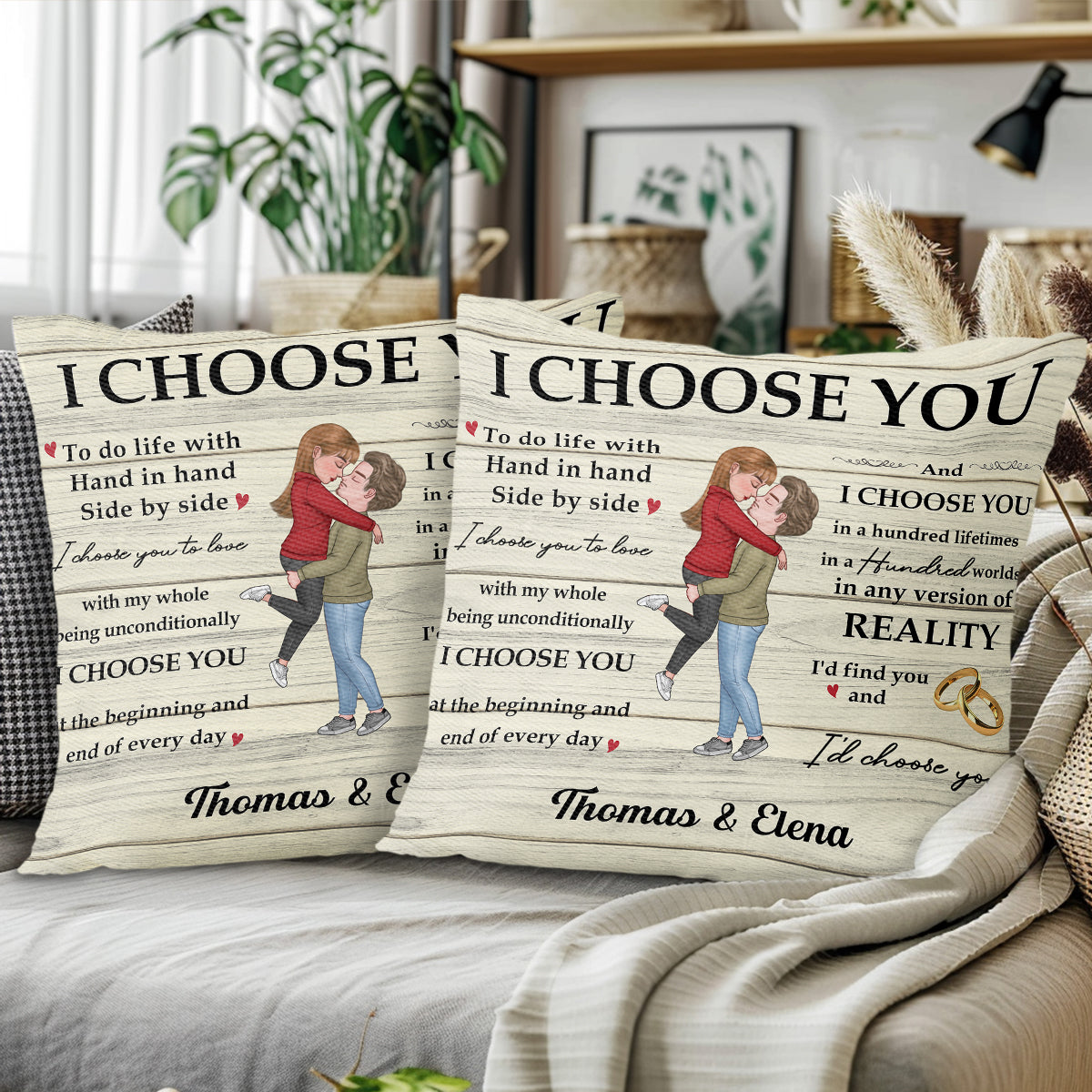 I Choose You Hand In Hand Side By Side Love Couples Pillow - Personalized Custom Pillow, Insert Included - CPL239_PLW