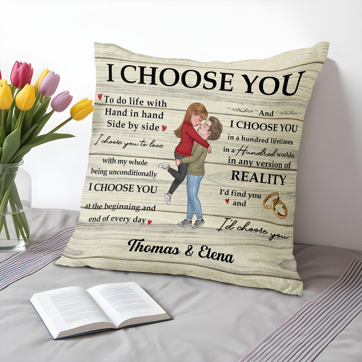 I Choose You Hand In Hand Side By Side Love Couples Pillow - Personalized Custom Pillow, Insert Included - CPL239_PLW