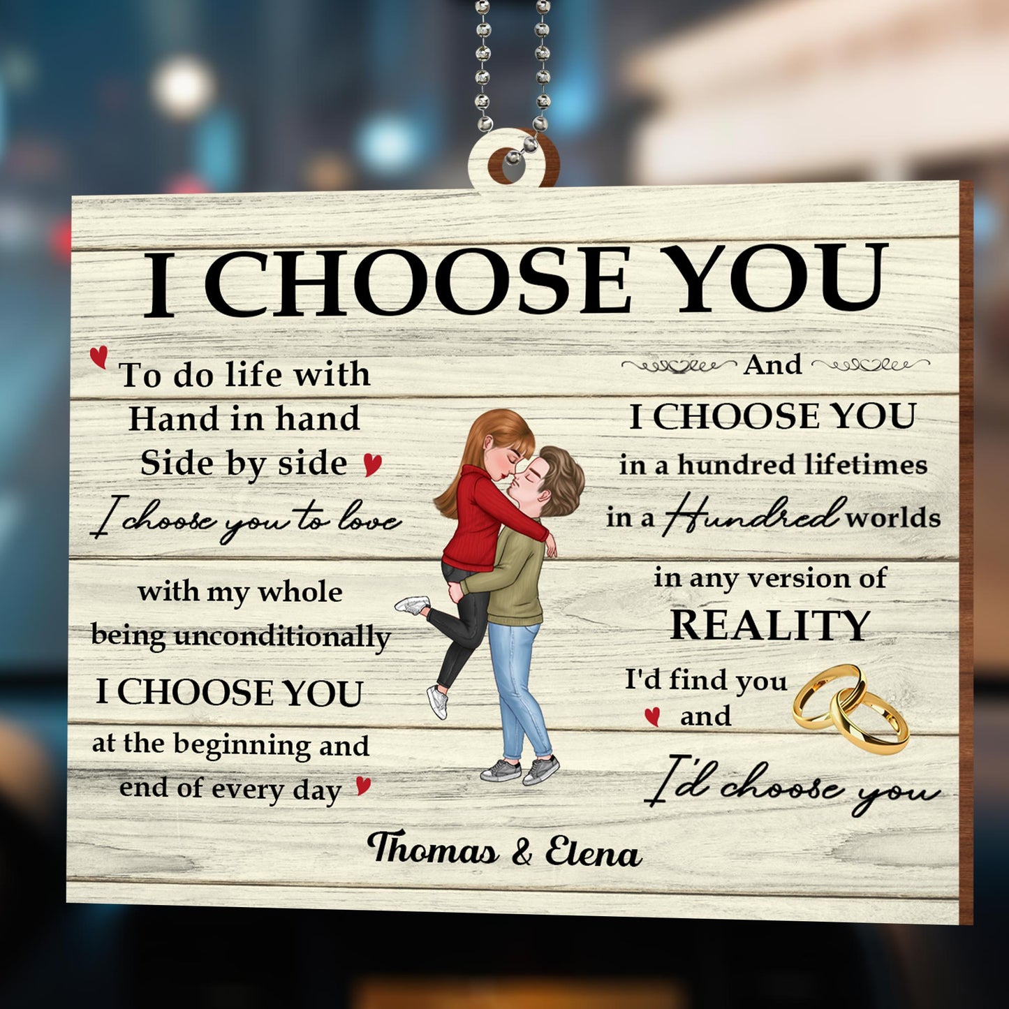 I Choose You Couple Embrace With Hearts And Wedding Rings