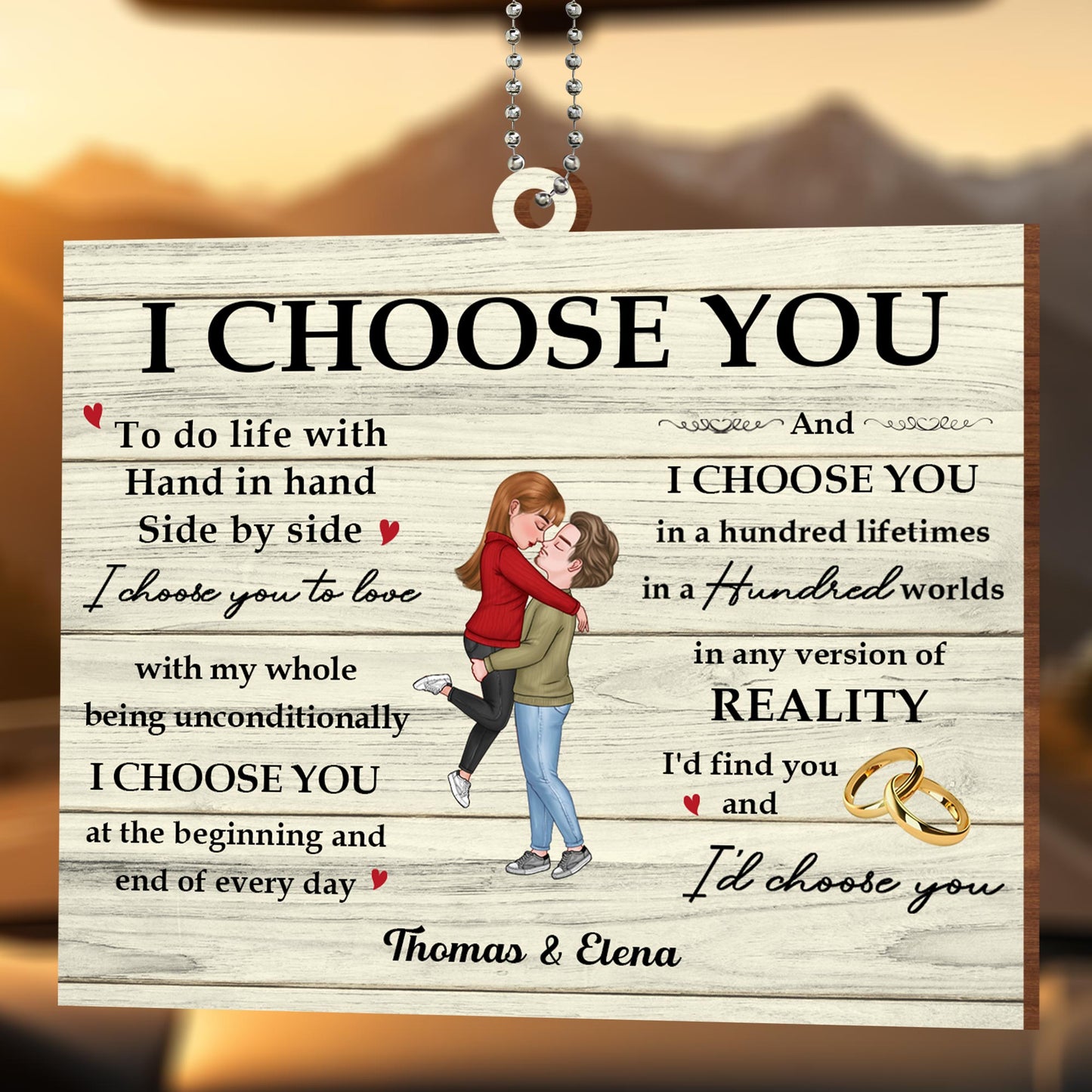 I Choose You Couple Embrace With Hearts And Wedding Rings