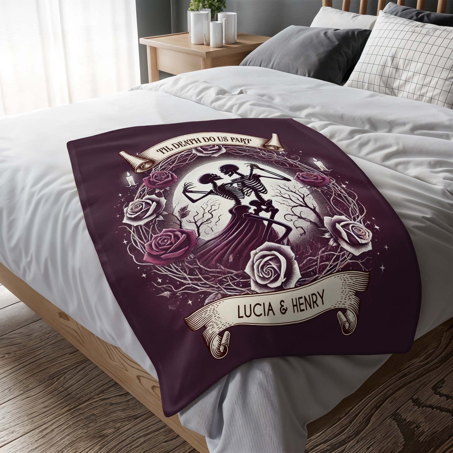 'Til Death Do Us Part' Skeletons And Roses Blanket