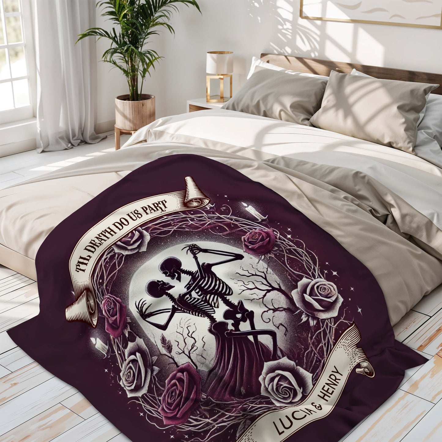 'Til Death Do Us Part' Skeletons And Roses Blanket
