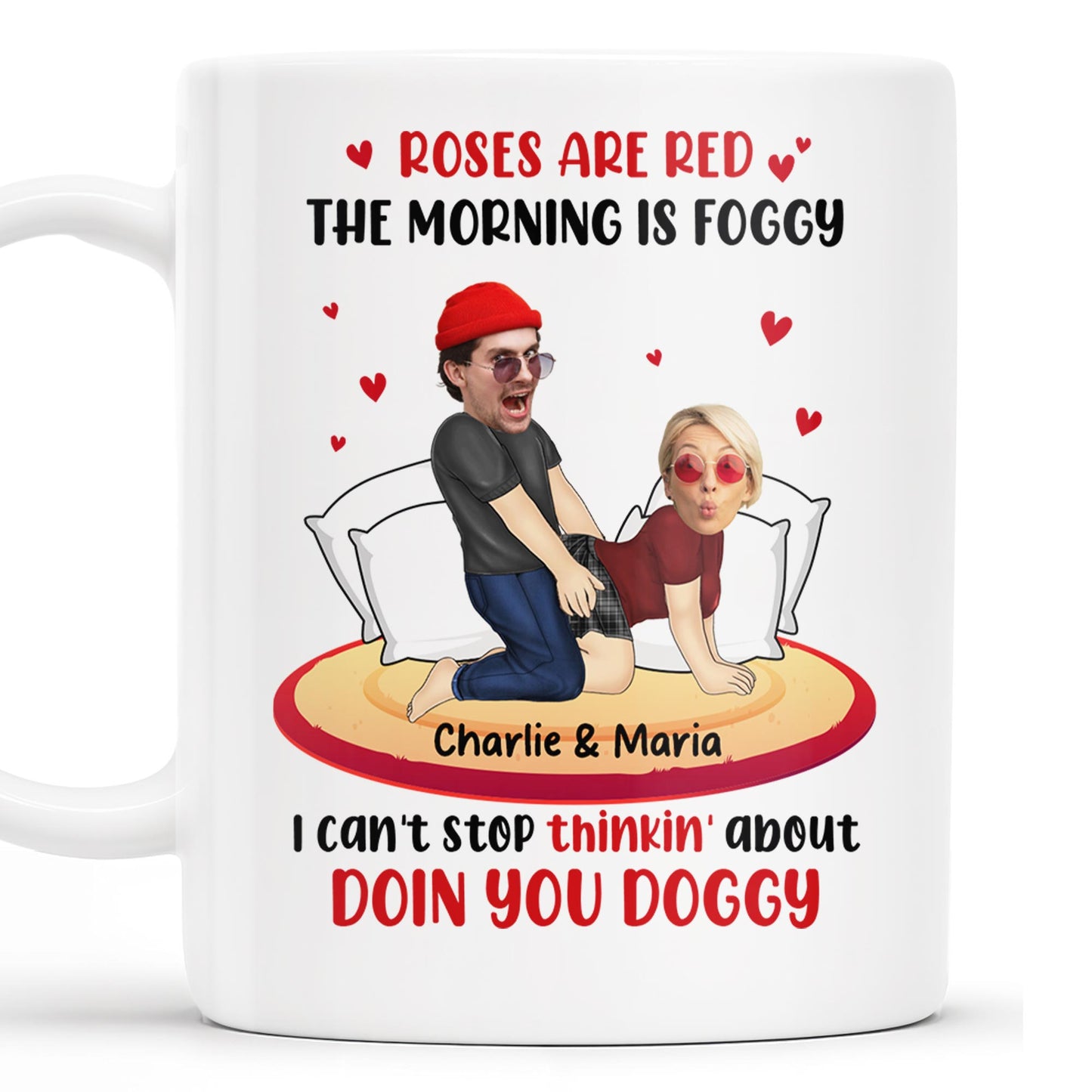 Roses Are Red Morning Foggy Love Quote With Cartoon Couple - Personalized Custom Coffee Mug - CPL259_MG