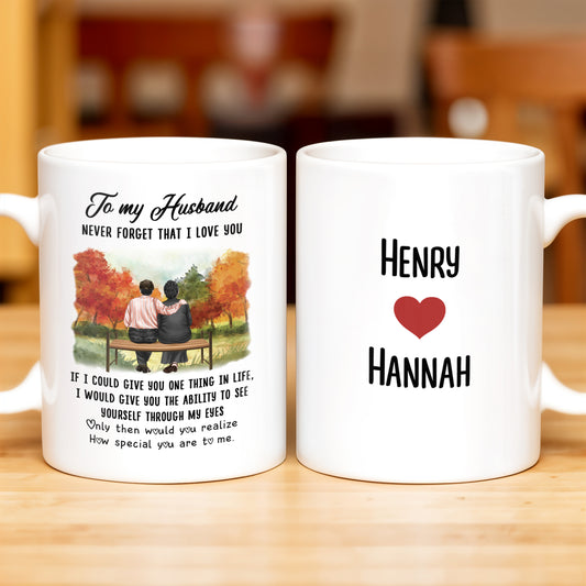 To My Husband Love Message With Bench Under Autumn Trees