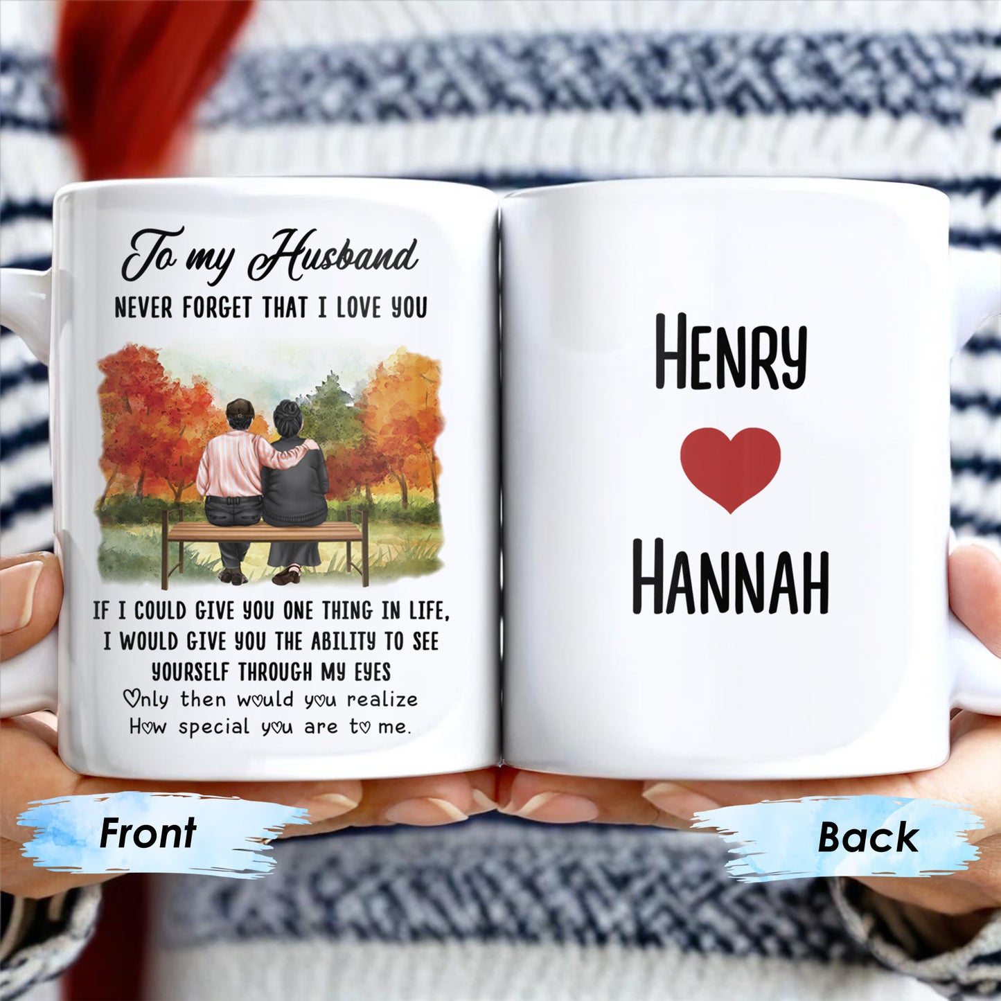 To My Husband Love Message With Bench Under Autumn Trees