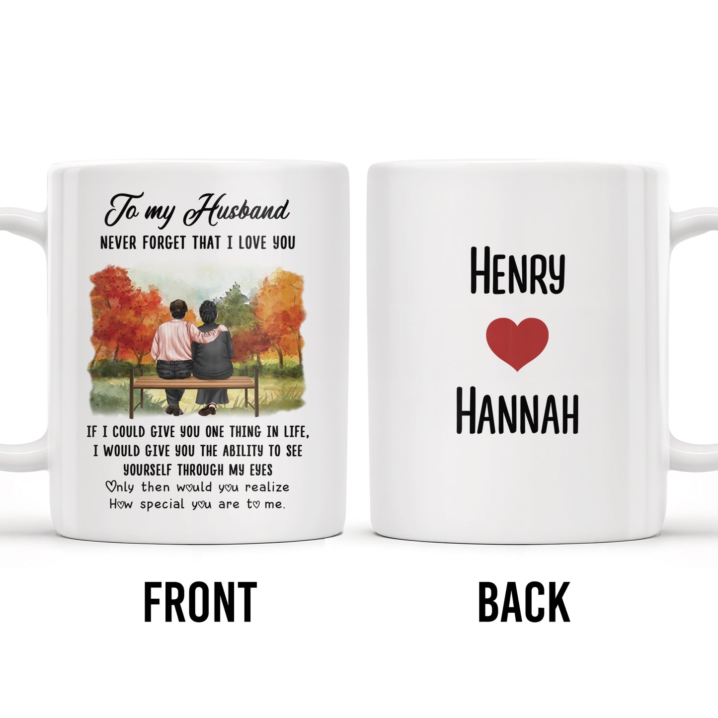 To My Husband Love Message With Bench Under Autumn Trees