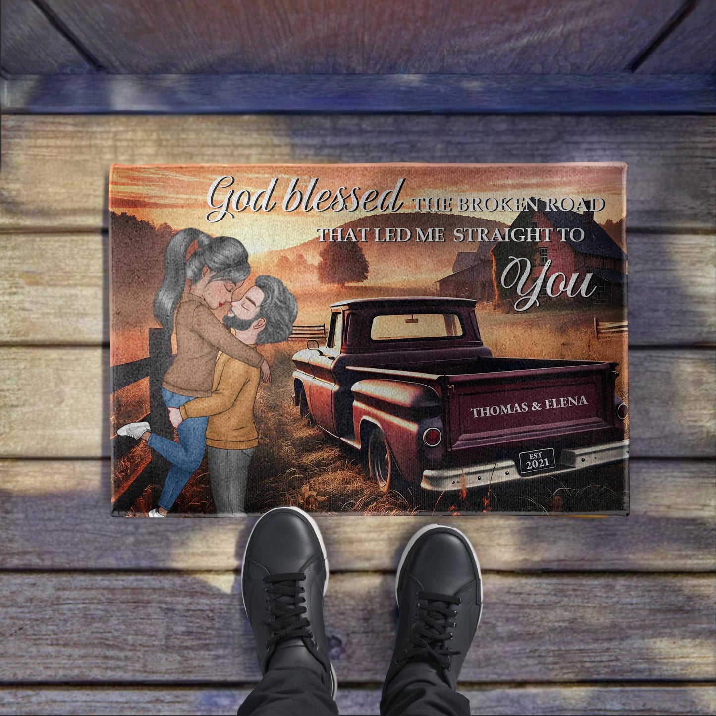 God Blessed The Broken Road Couple And Pickup Truck