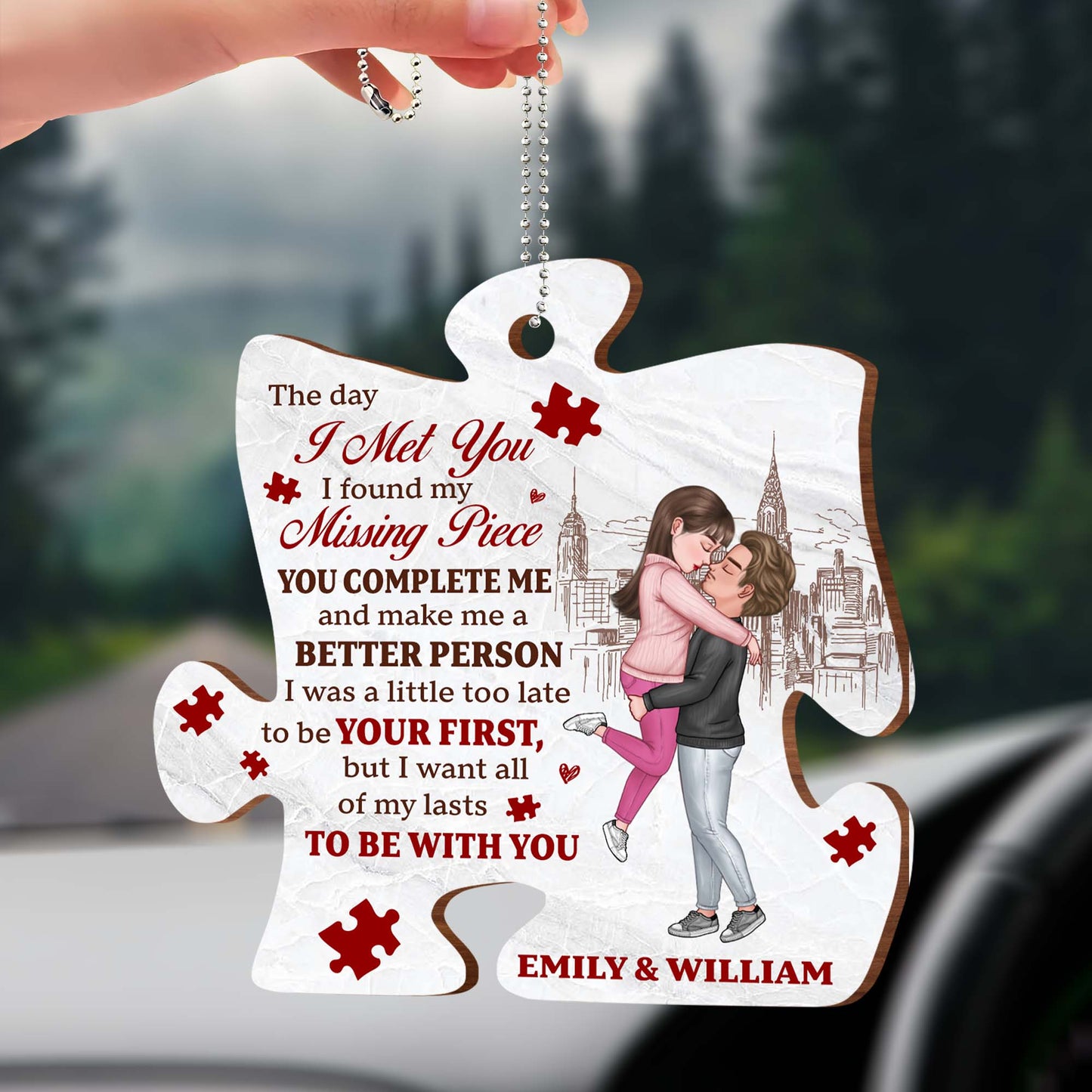 Missing Piece Couple Custom Ornament With Cityscape