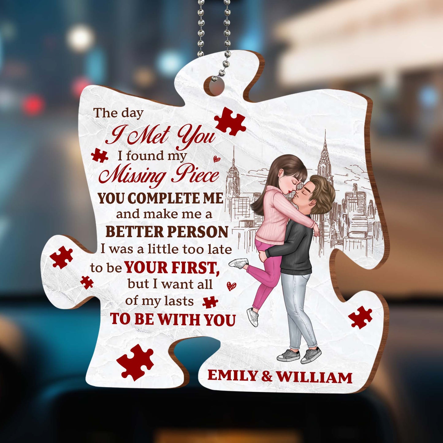 Missing Piece Couple Custom Ornament With Cityscape