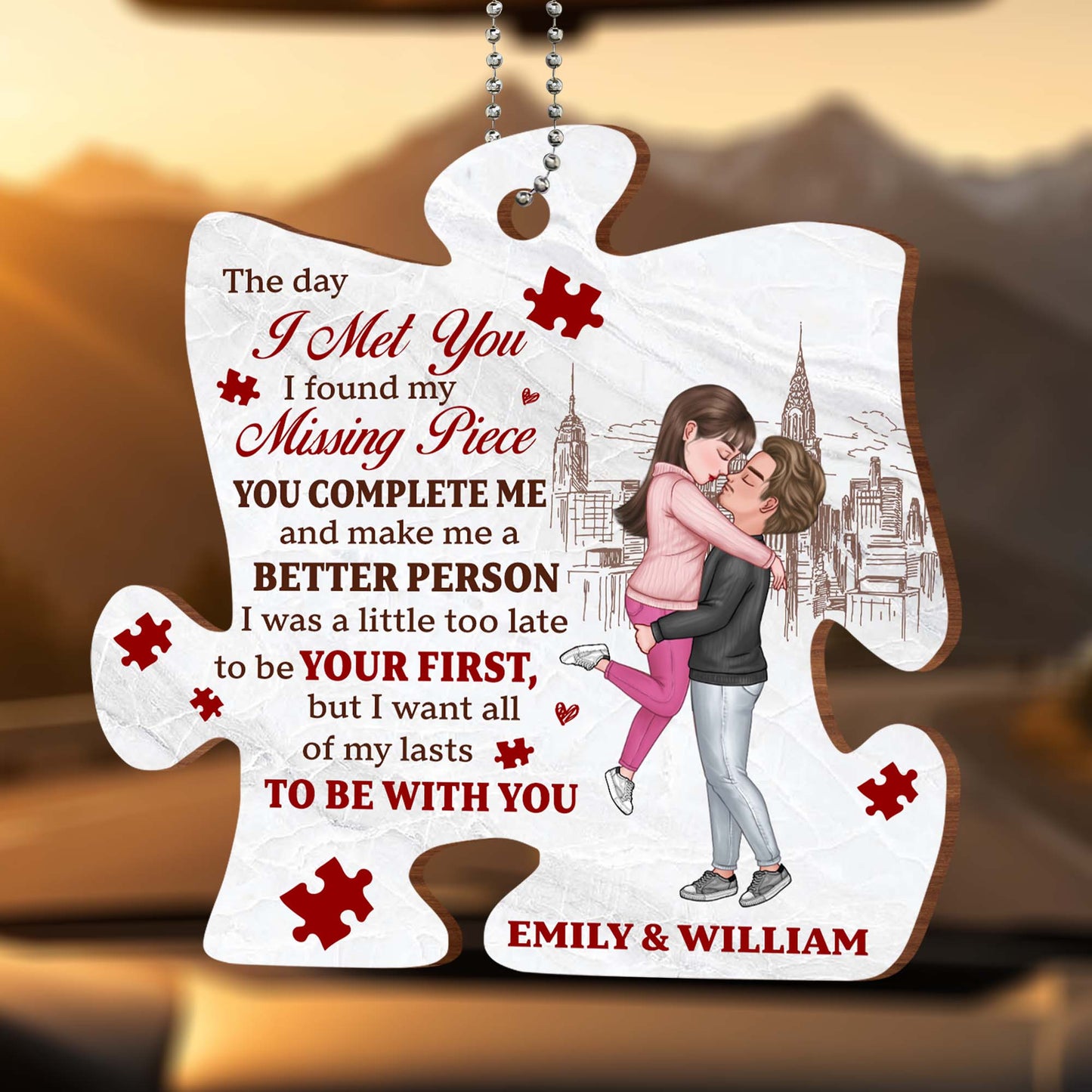 Missing Piece Couple Custom Ornament With Cityscape