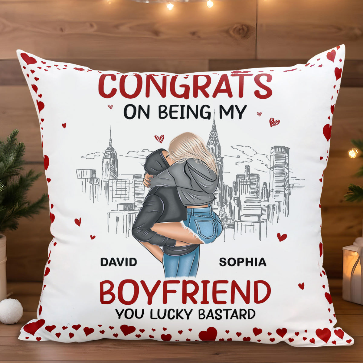 Congrats On Being My Boyfriend, Cityscape and Hearts Design