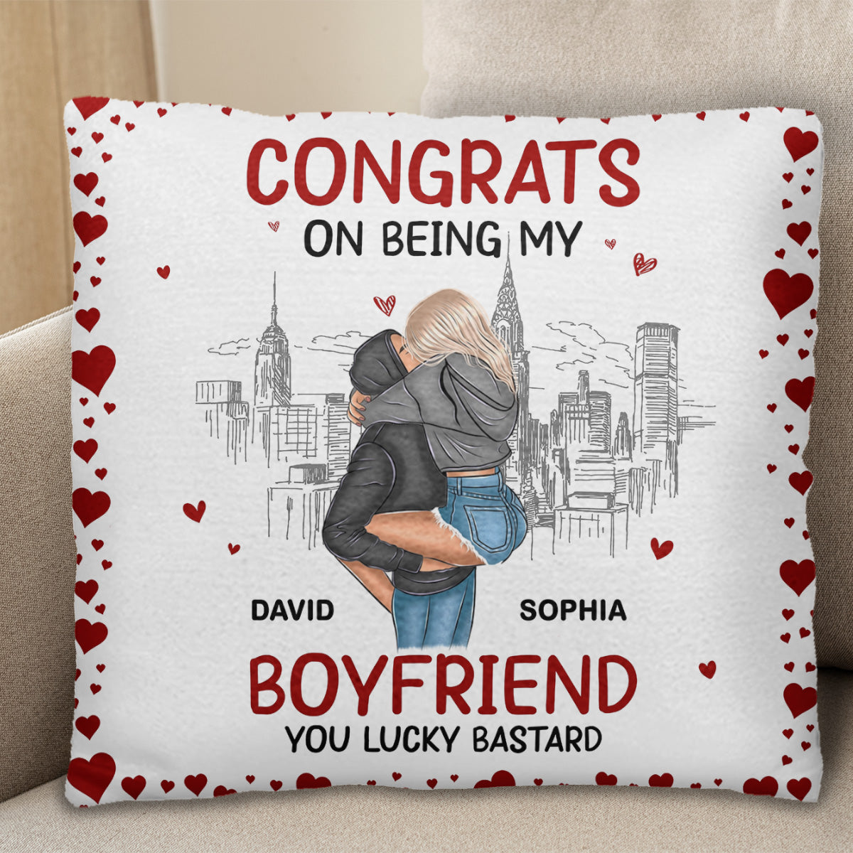 Congrats On Being My Boyfriend, Cityscape and Hearts Design