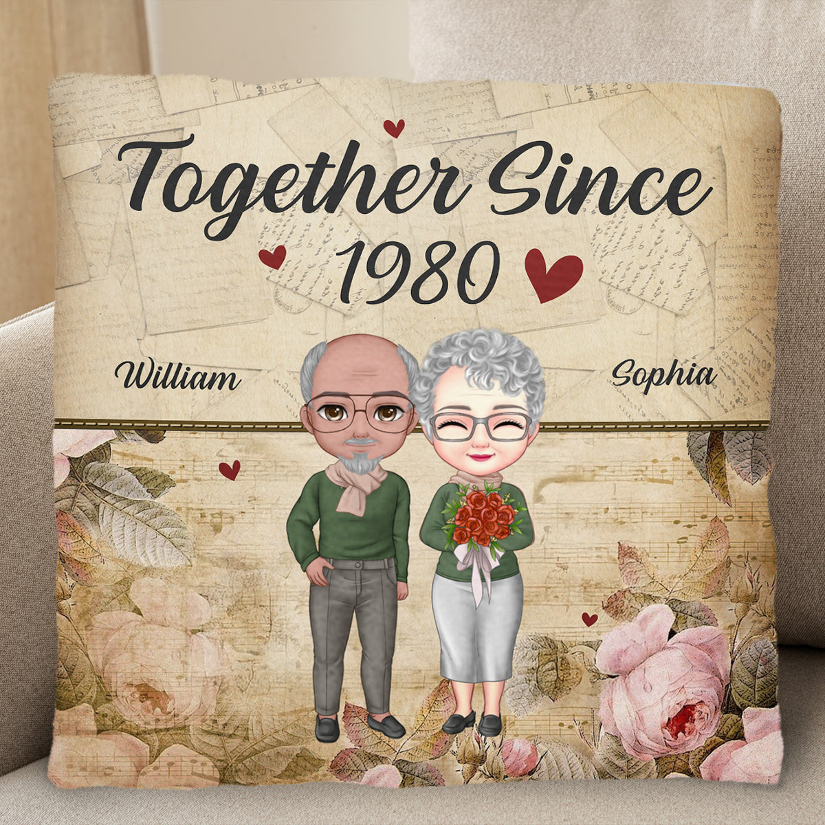 Together Since Custom Year With Vintage Map And Floral Design