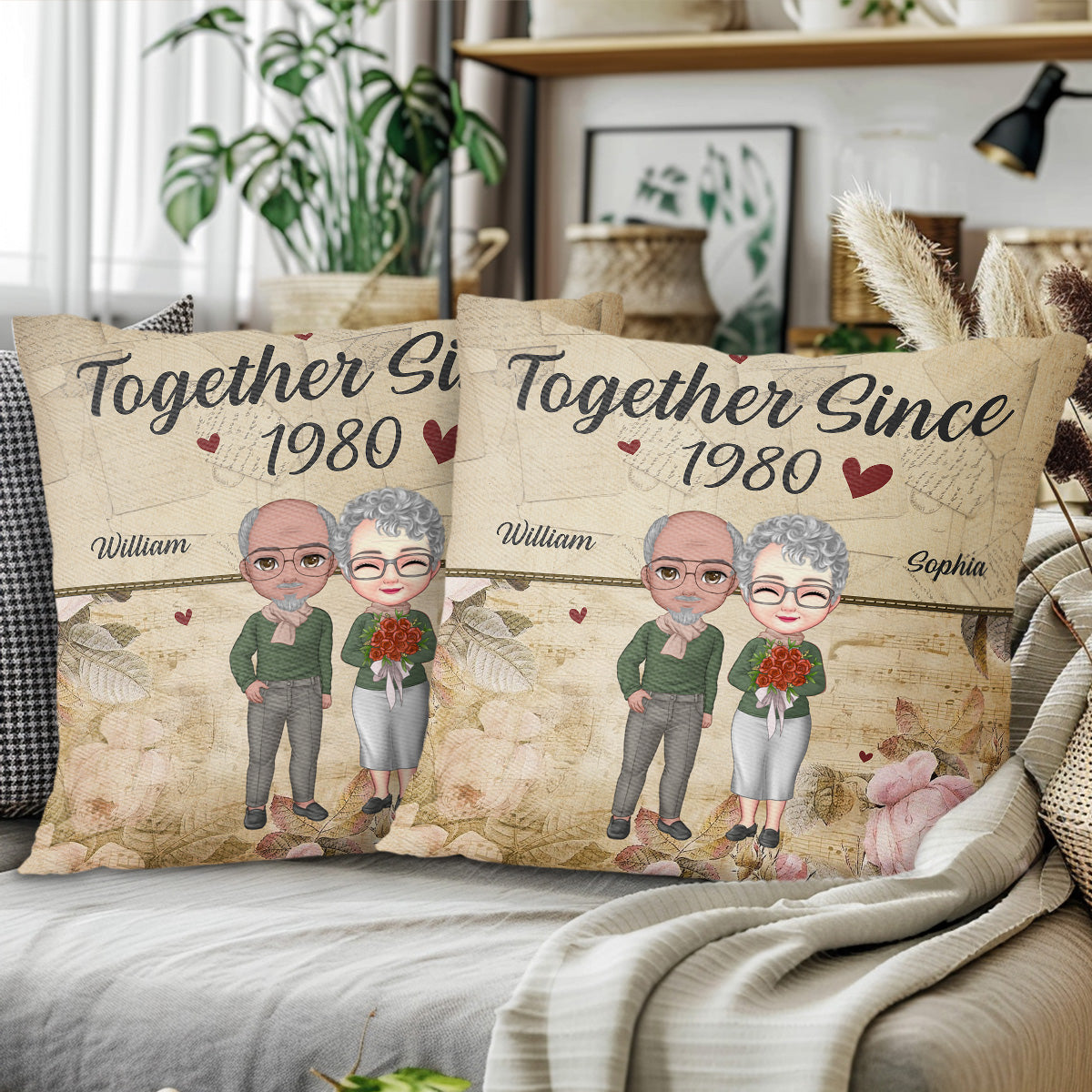 Together Since Custom Year With Vintage Map And Floral Design