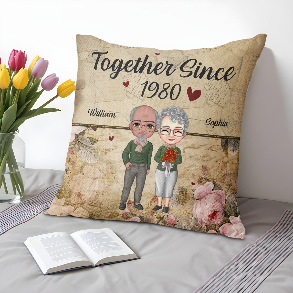 Together Since Custom Year With Vintage Map And Floral Design