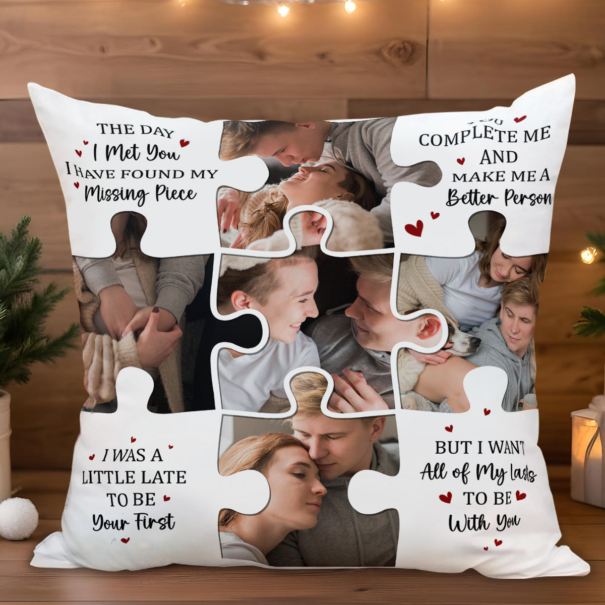Puzzle Piece Love Quotes With Couple Photos Pillow