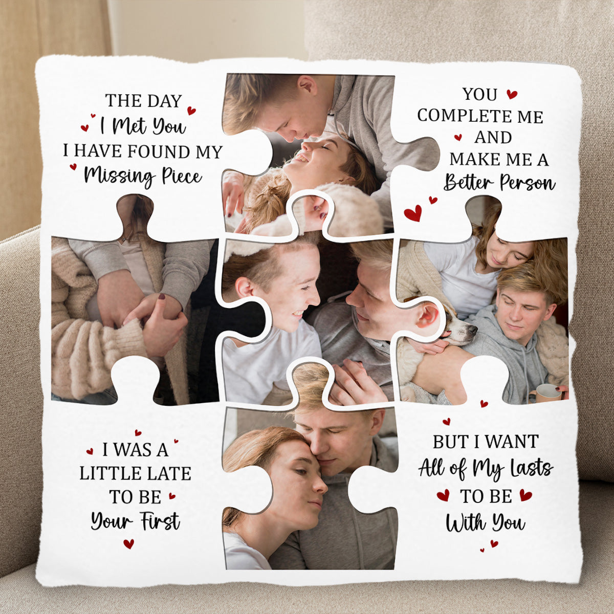 Puzzle Piece Love Quotes With Couple Photos Pillow