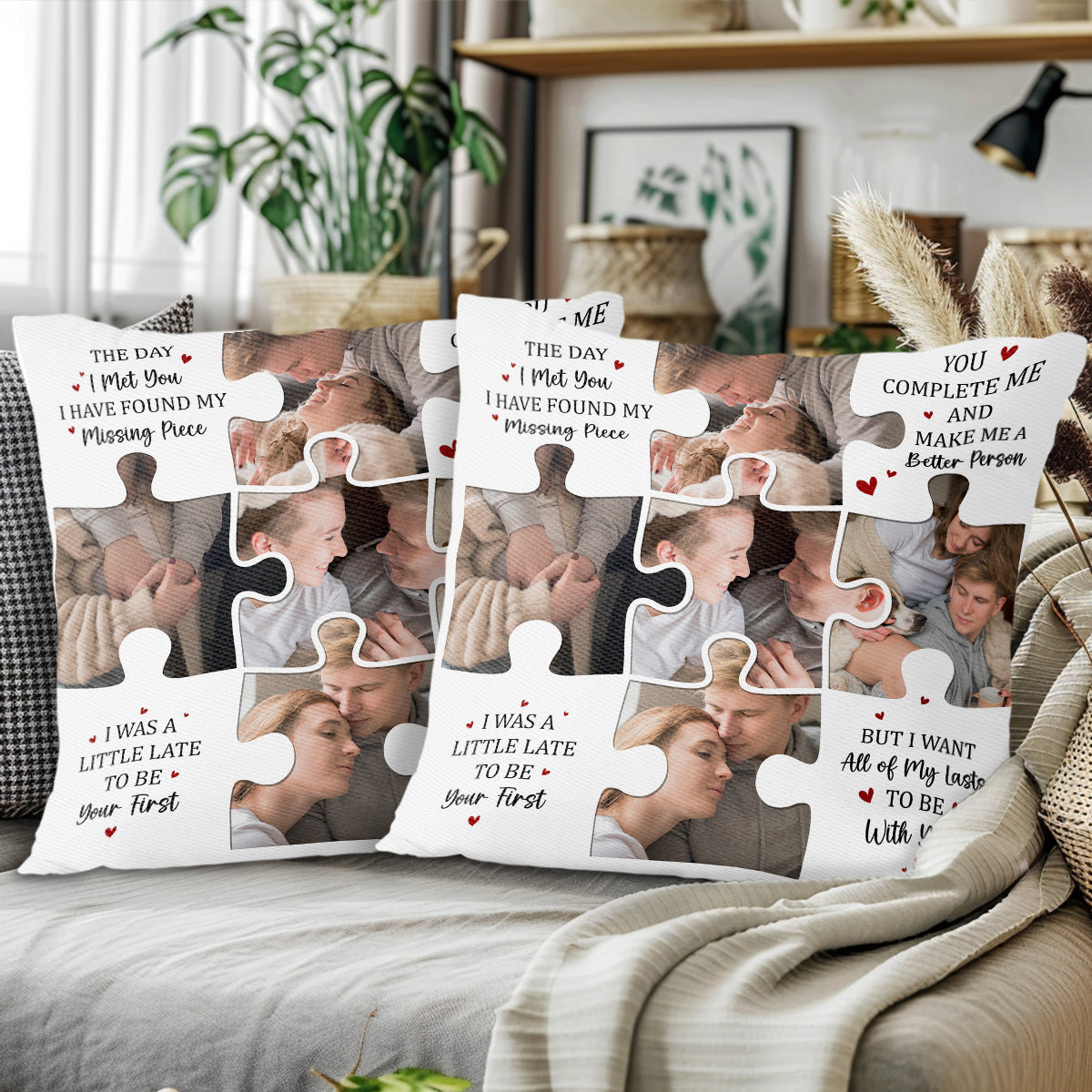 Puzzle Piece Love Quotes With Couple Photos Pillow
