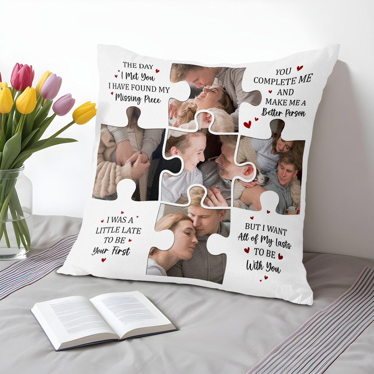 Puzzle Piece Love Quotes With Couple Photos Pillow