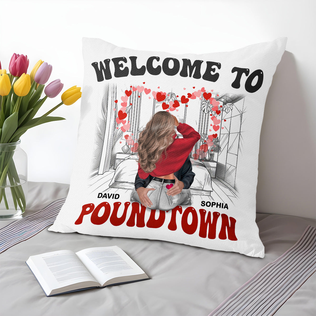 Welcome To Love Town, A Romantic Personalized Pillow