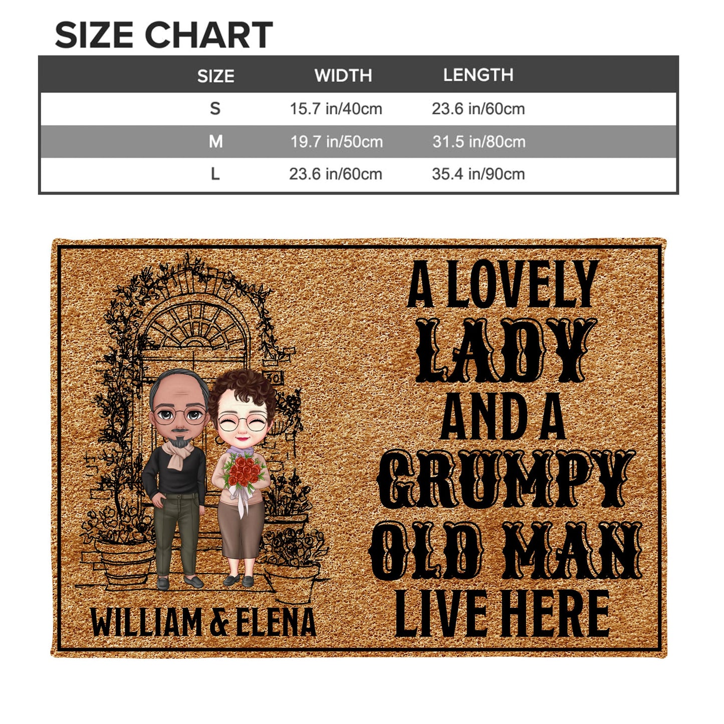 Lovely Lady And Grumpy Old Man Cartoon Couple Doormat