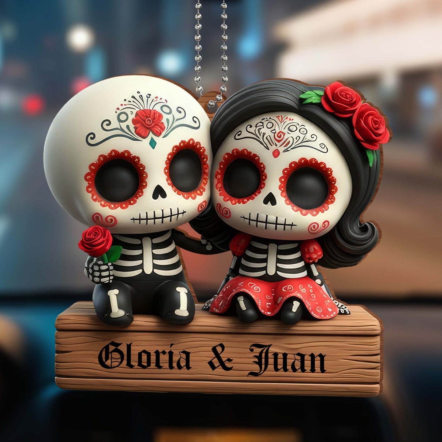 Ornement Calaveras « Forever United in Love and Tradition » - Ornement en bois personnalisé, ornement à suspendre pour voiture - CPL308_WCA