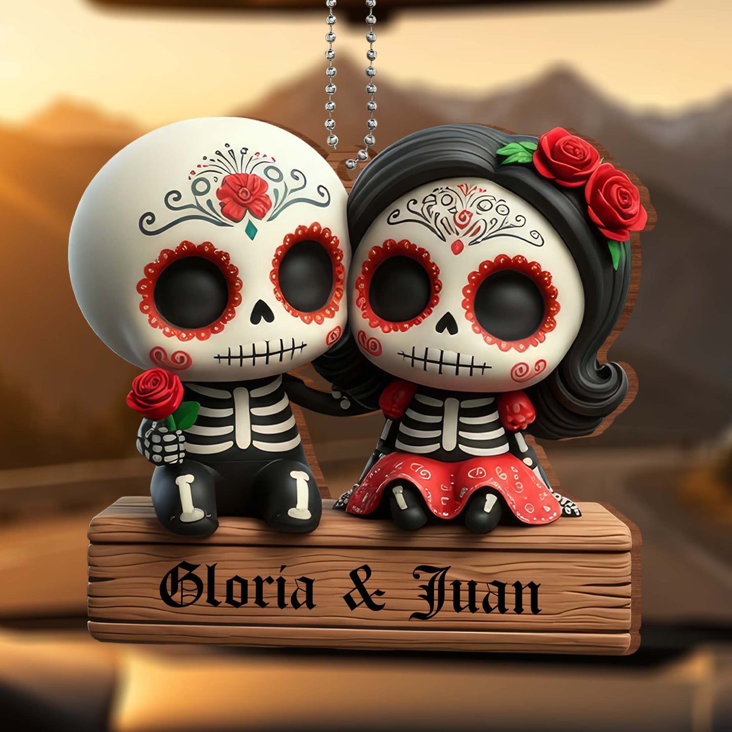 Ornement Calaveras « Forever United in Love and Tradition » - Ornement en bois personnalisé, ornement à suspendre pour voiture - CPL308_WCA