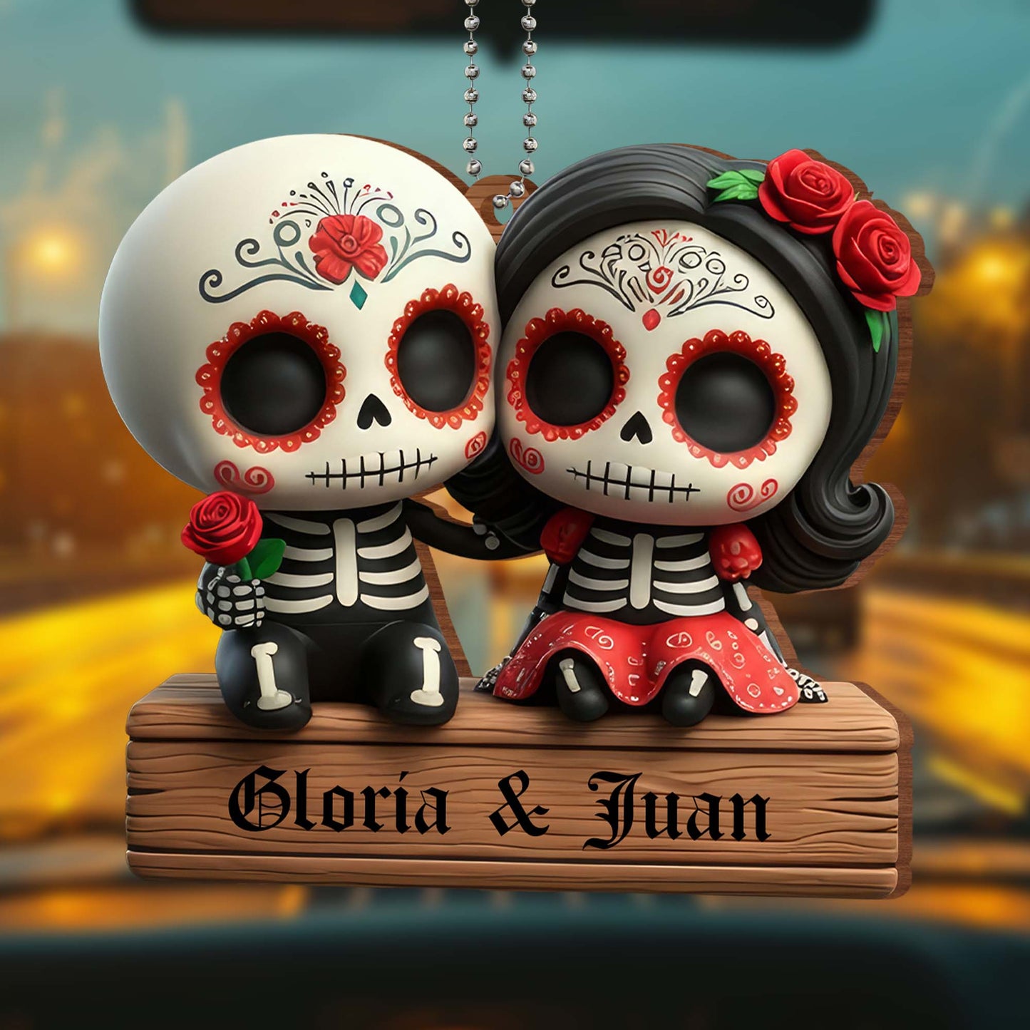 Ornement Calaveras « Forever United in Love and Tradition » - Ornement en bois personnalisé, ornement à suspendre pour voiture - CPL308_WCA