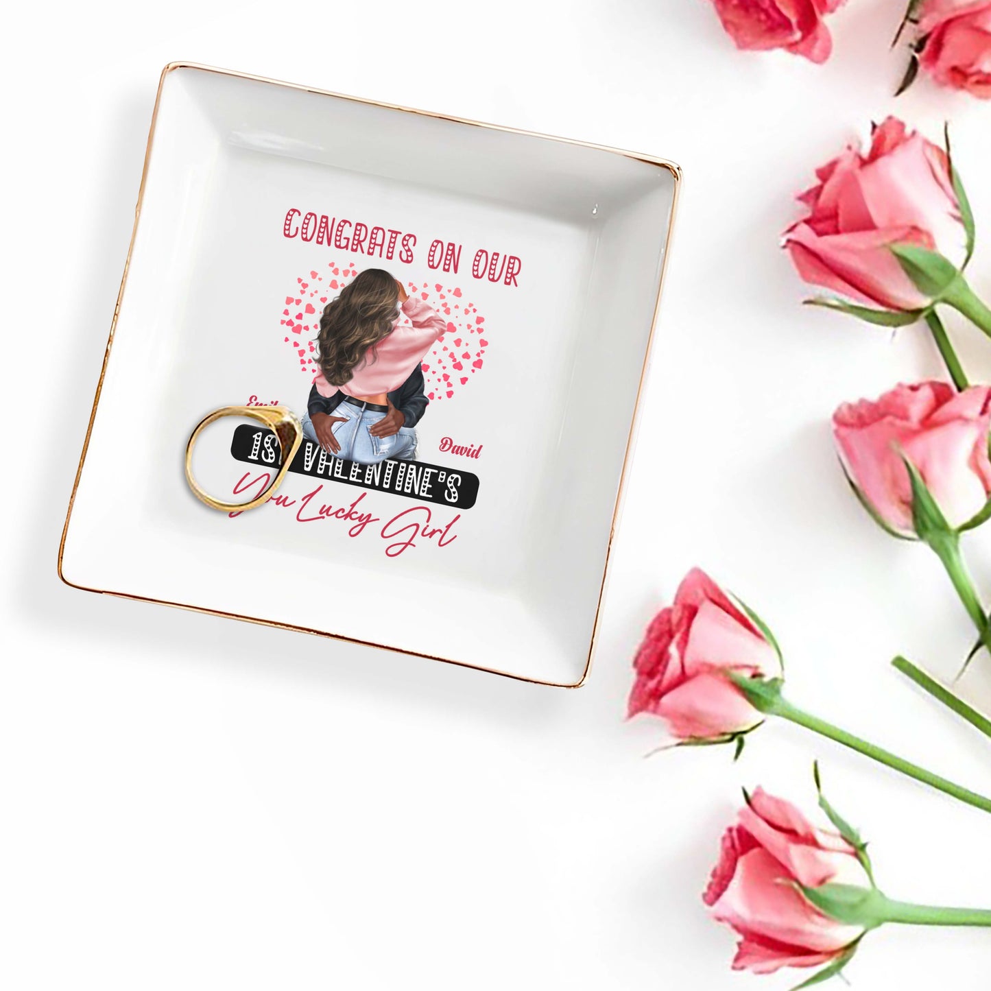 Congrats On Our 1st Valentine's You Lucky Girl With Hearts