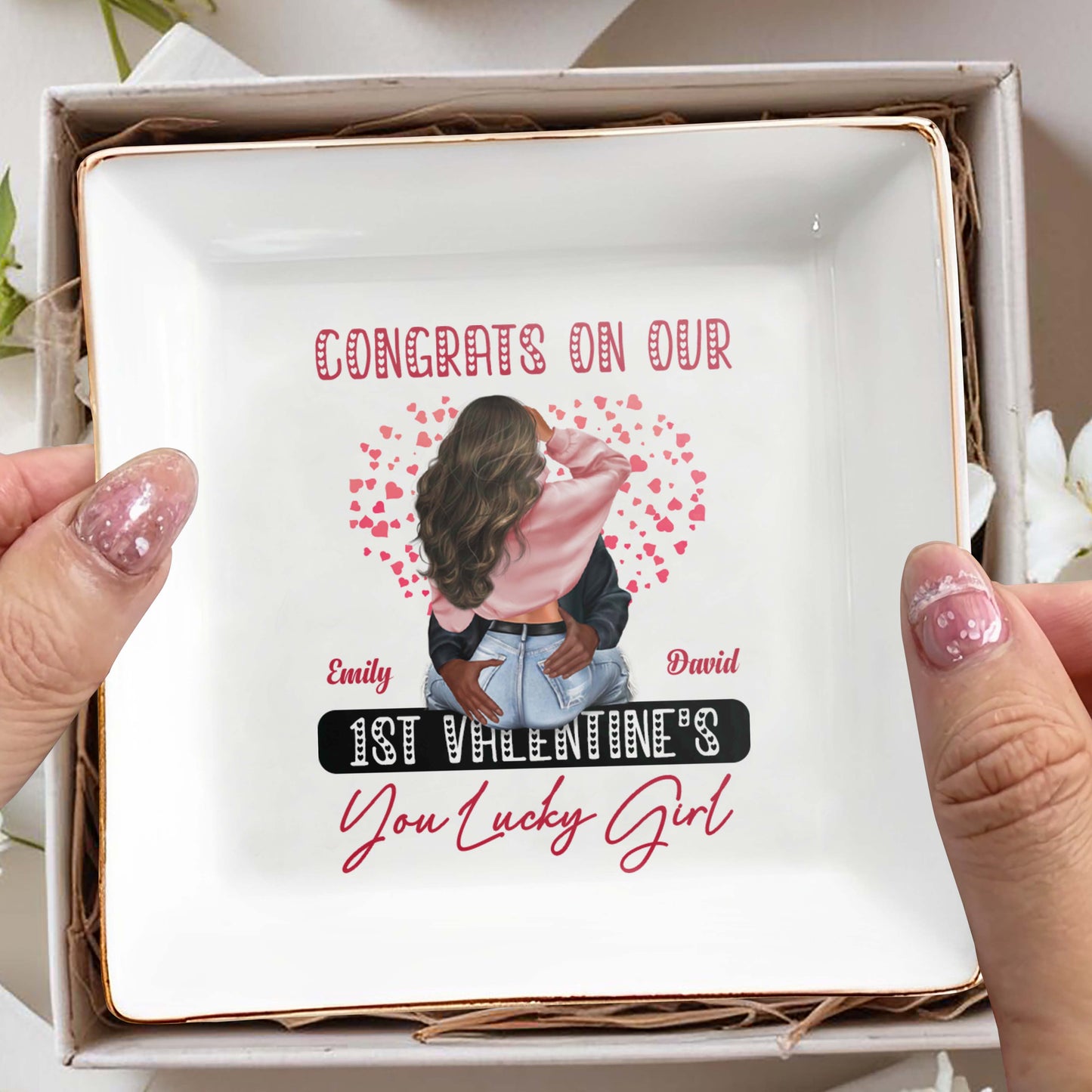 Congrats On Our 1st Valentine's You Lucky Girl With Hearts