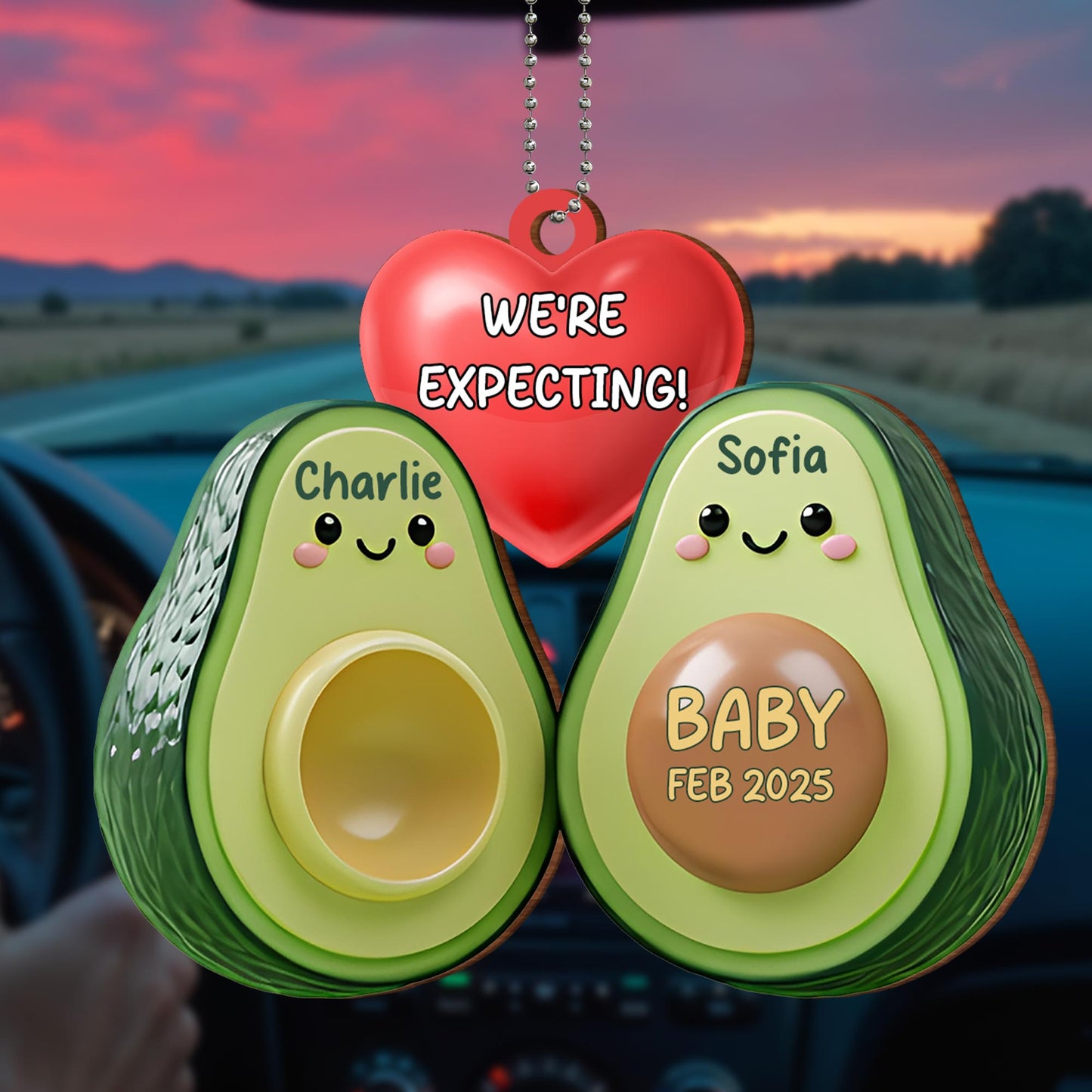 We're Expecting! Avocados and Heart Car Ornament