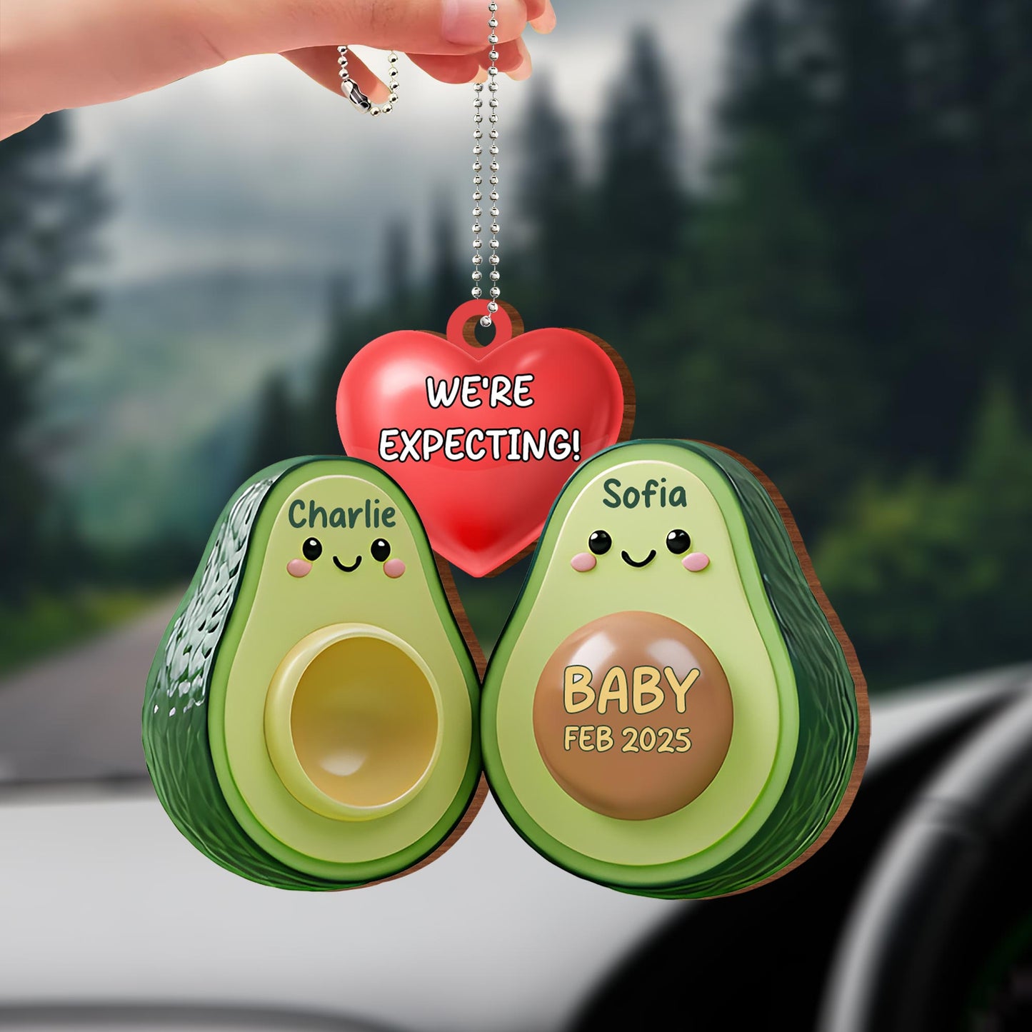 We're Expecting! Avocados and Heart Car Ornament
