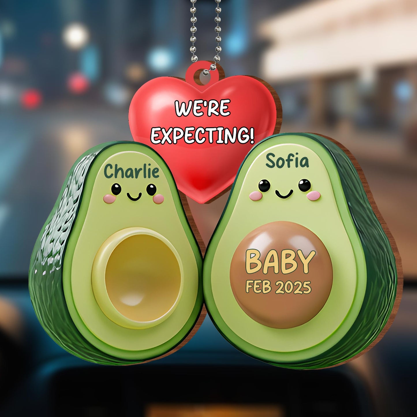 We're Expecting! Avocados and Heart Car Ornament