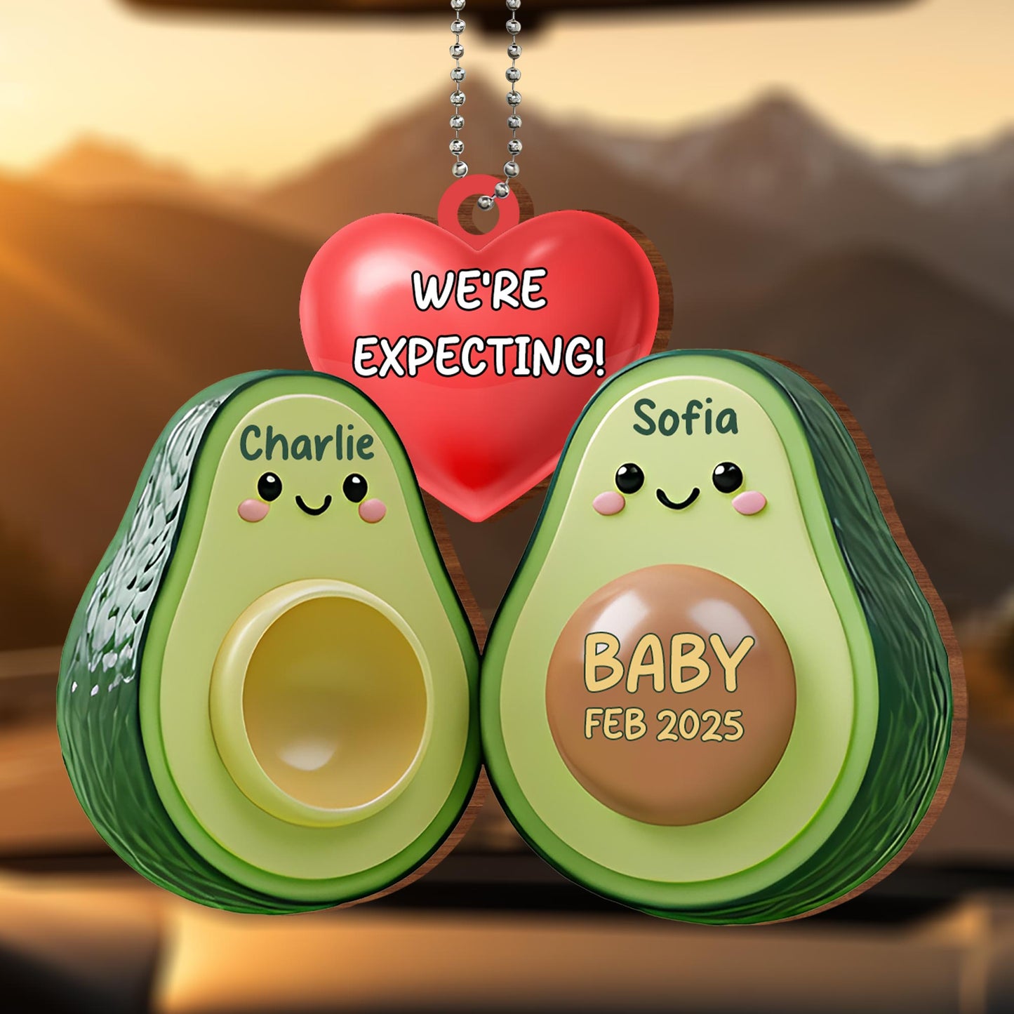 We're Expecting! Avocados and Heart Car Ornament