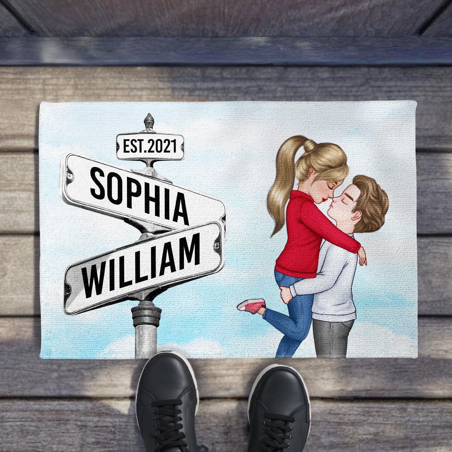 Heartfelt Moment Between Loved Ones With Customizable Street Signs - Personalized Custom Doormat - CPL317_DRM