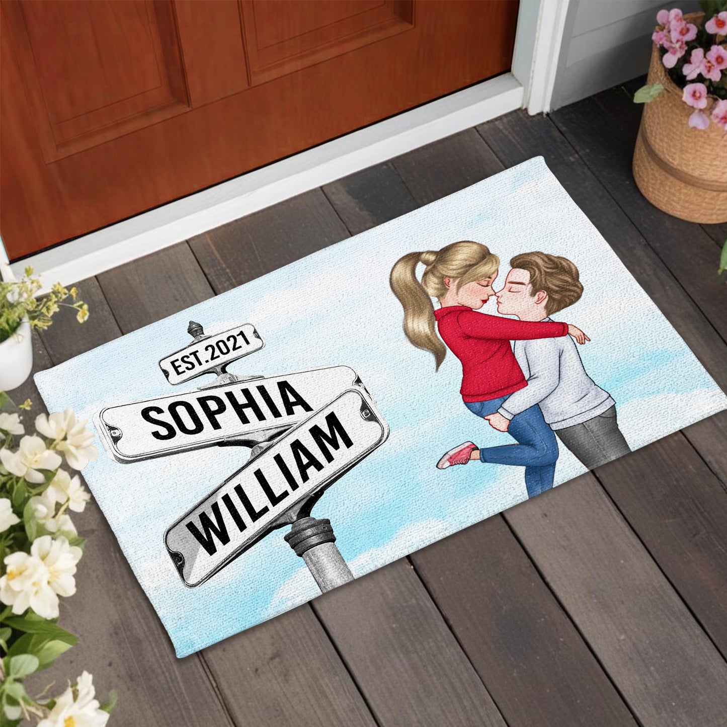 Heartfelt Moment Between Loved Ones With Customizable Street Signs - Personalized Custom Doormat - CPL317_DRM