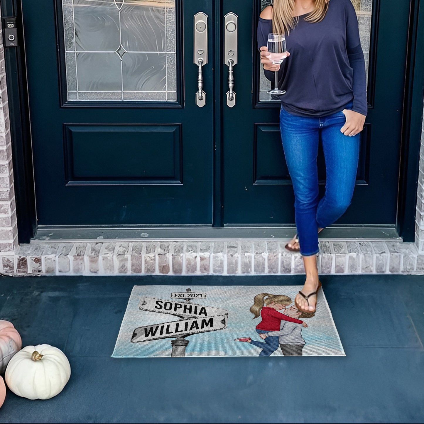 Heartfelt Moment Between Loved Ones With Customizable Street Signs - Personalized Custom Doormat - CPL317_DRM