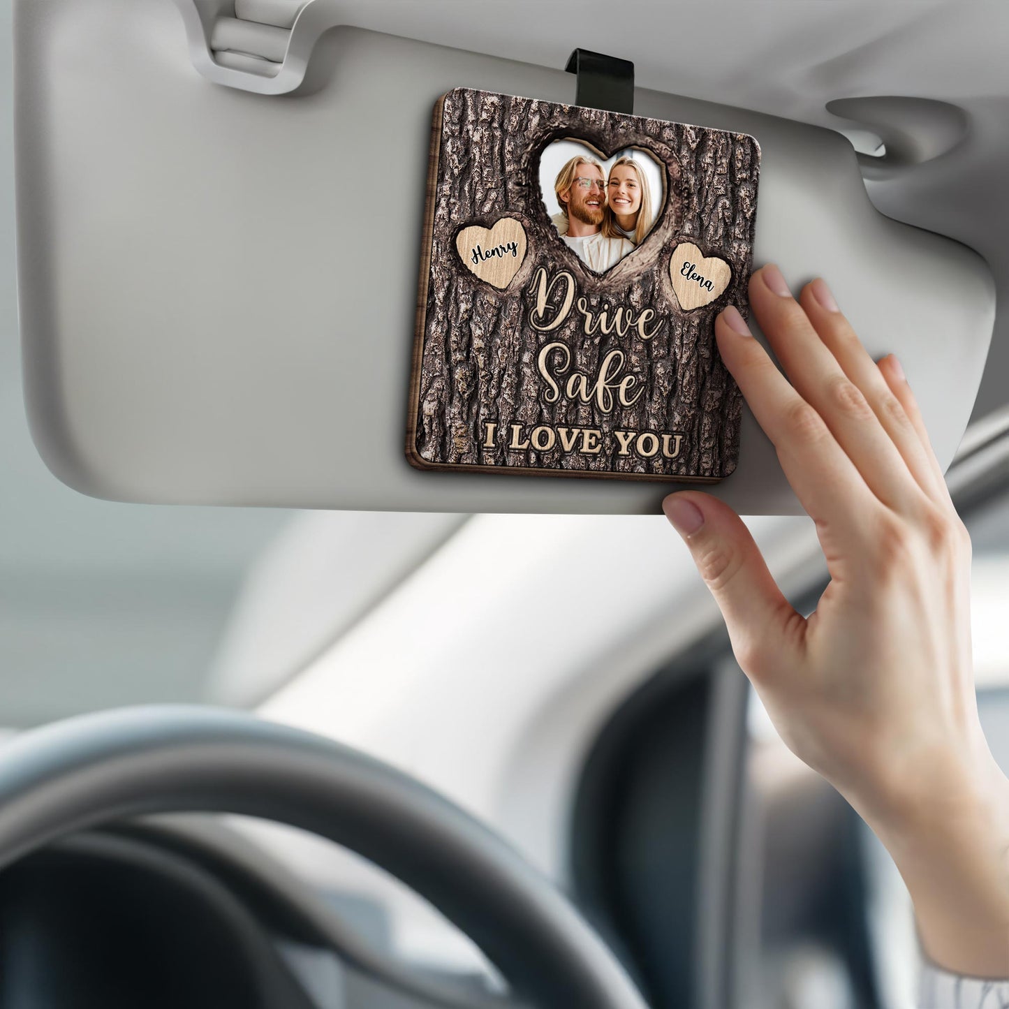 Drive Safe I Love You Visor Clip With Heart Shaped Frame