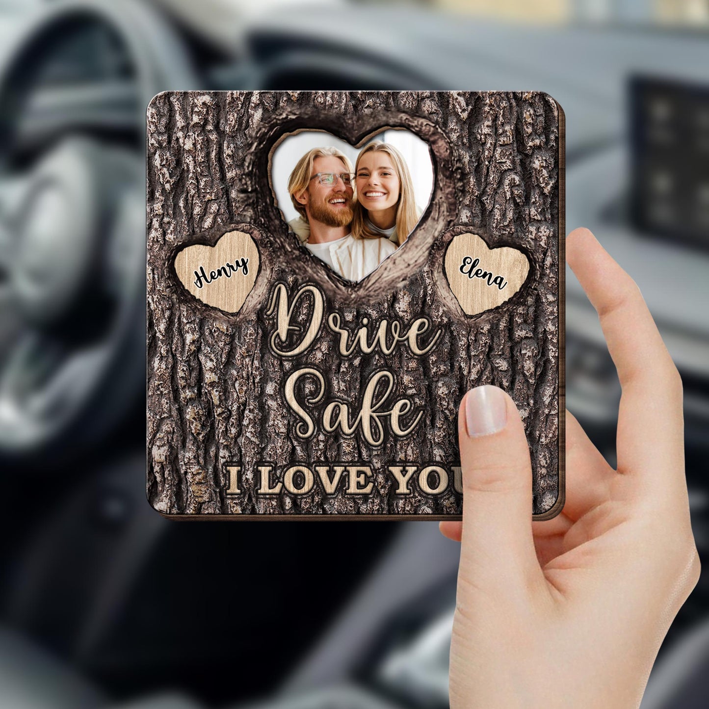 Drive Safe I Love You Visor Clip With Heart Shaped Frame