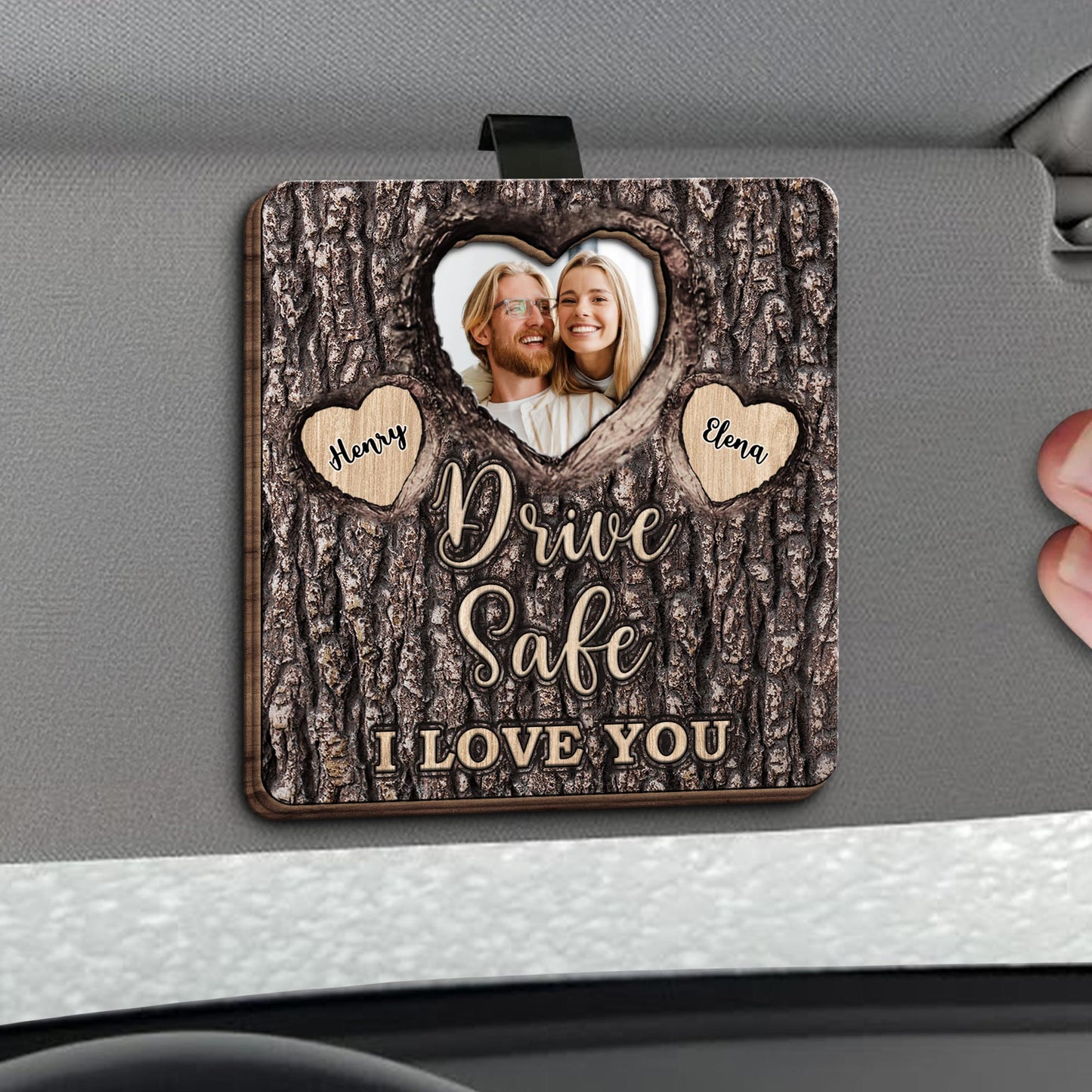 Drive Safe I Love You Visor Clip With Heart Shaped Frame