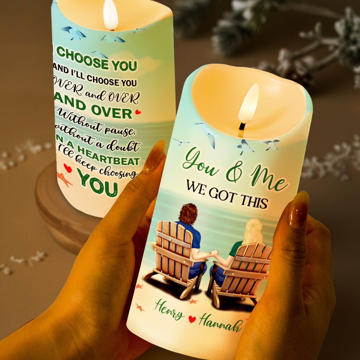 You And Me We Got This, Romantic Beach Chairs Design - Personalized Custom LED Candle - CPL322_LECA