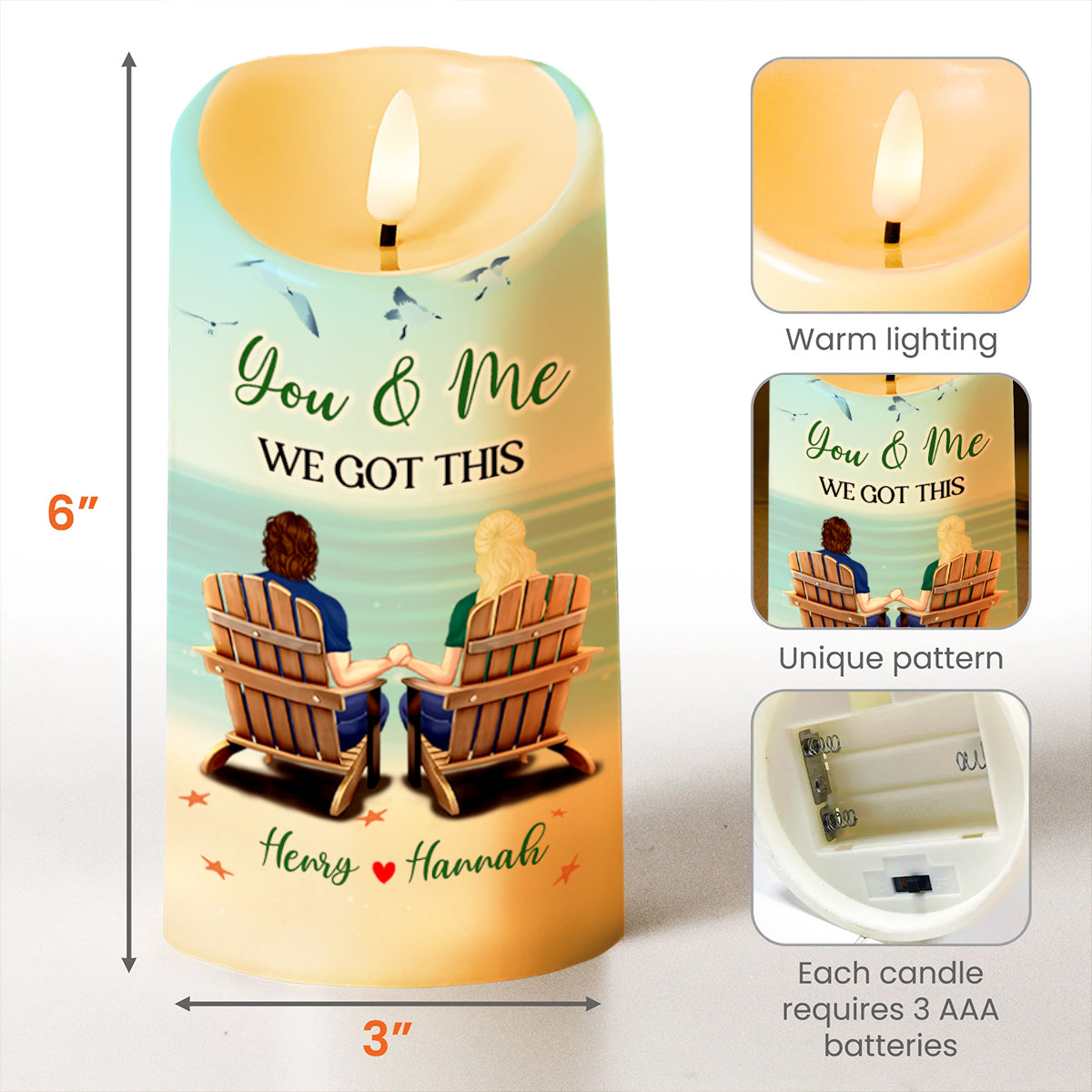 You And Me We Got This, Romantic Beach Chairs Design - Personalized Custom LED Candle - CPL322_LECA