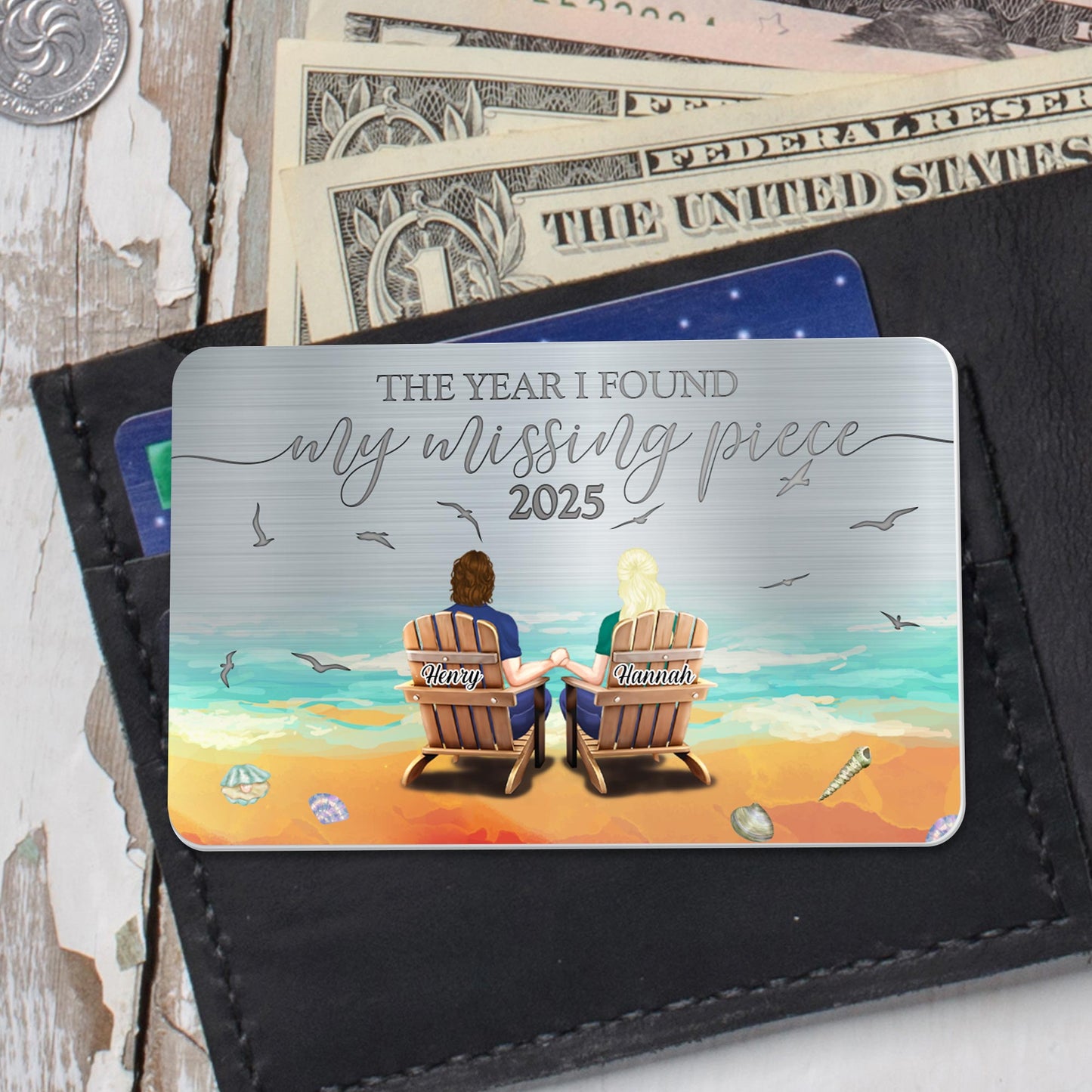 The Year I Found My Missing Piece At The Beach - Personalized Aluminum Wallet Card - CPL323_ALCA