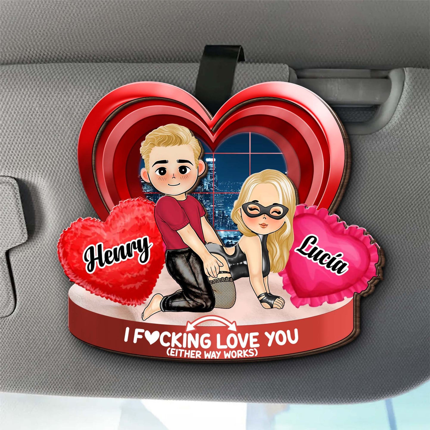 I F*cking Love You Heart Cartoon Couple Visor Clip
