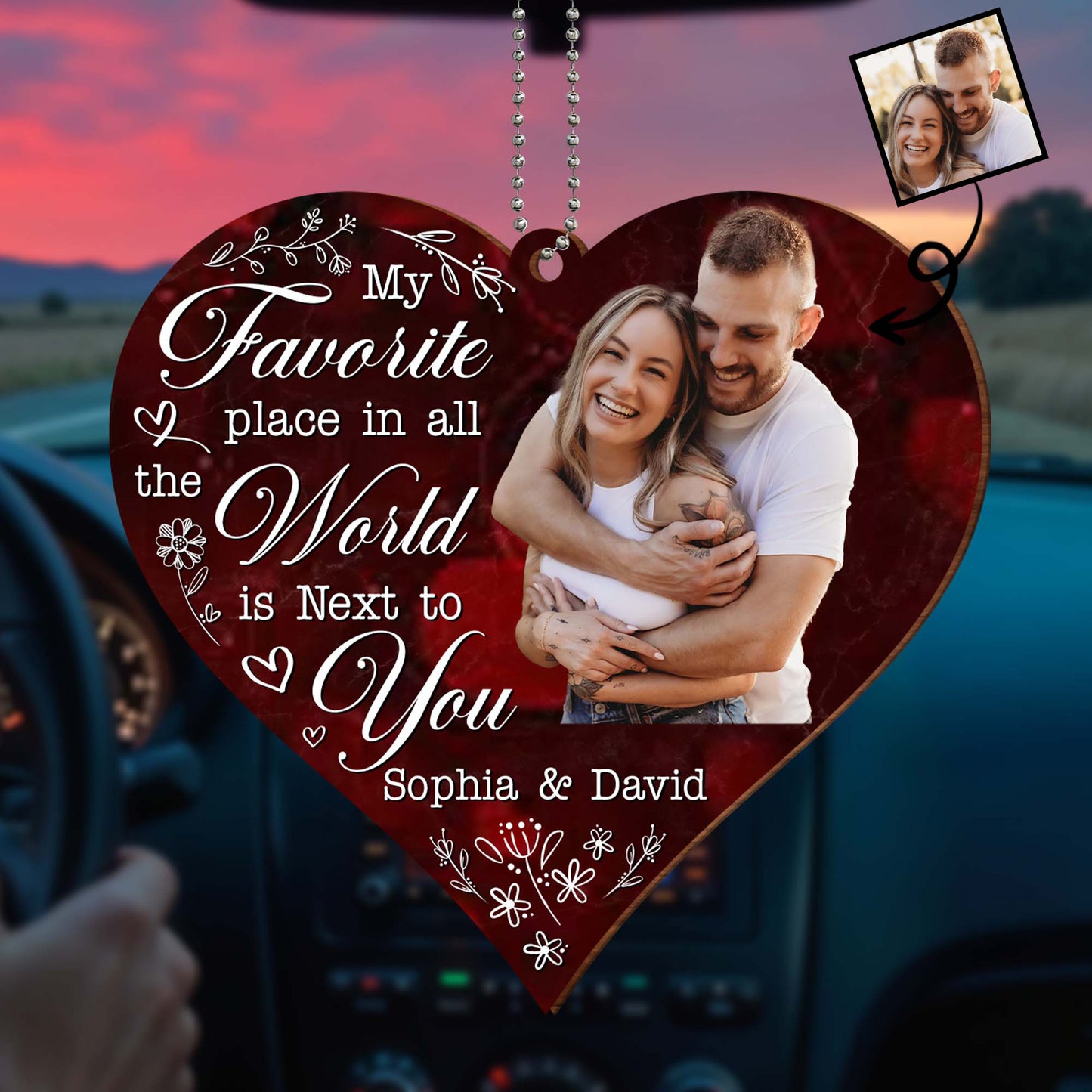 Favorite Place In The World Next To You Heart Ornament - Personalized Custom Wood Ornament, Car Hanging Ornament - CPL334_WCA