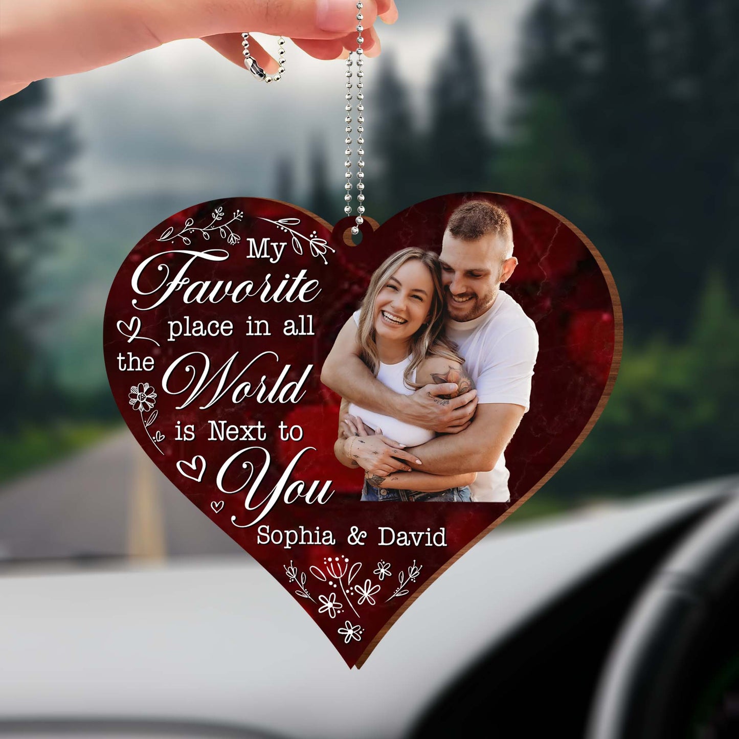 Favorite Place In The World Next To You Heart Ornament - Personalized Custom Wood Ornament, Car Hanging Ornament - CPL334_WCA