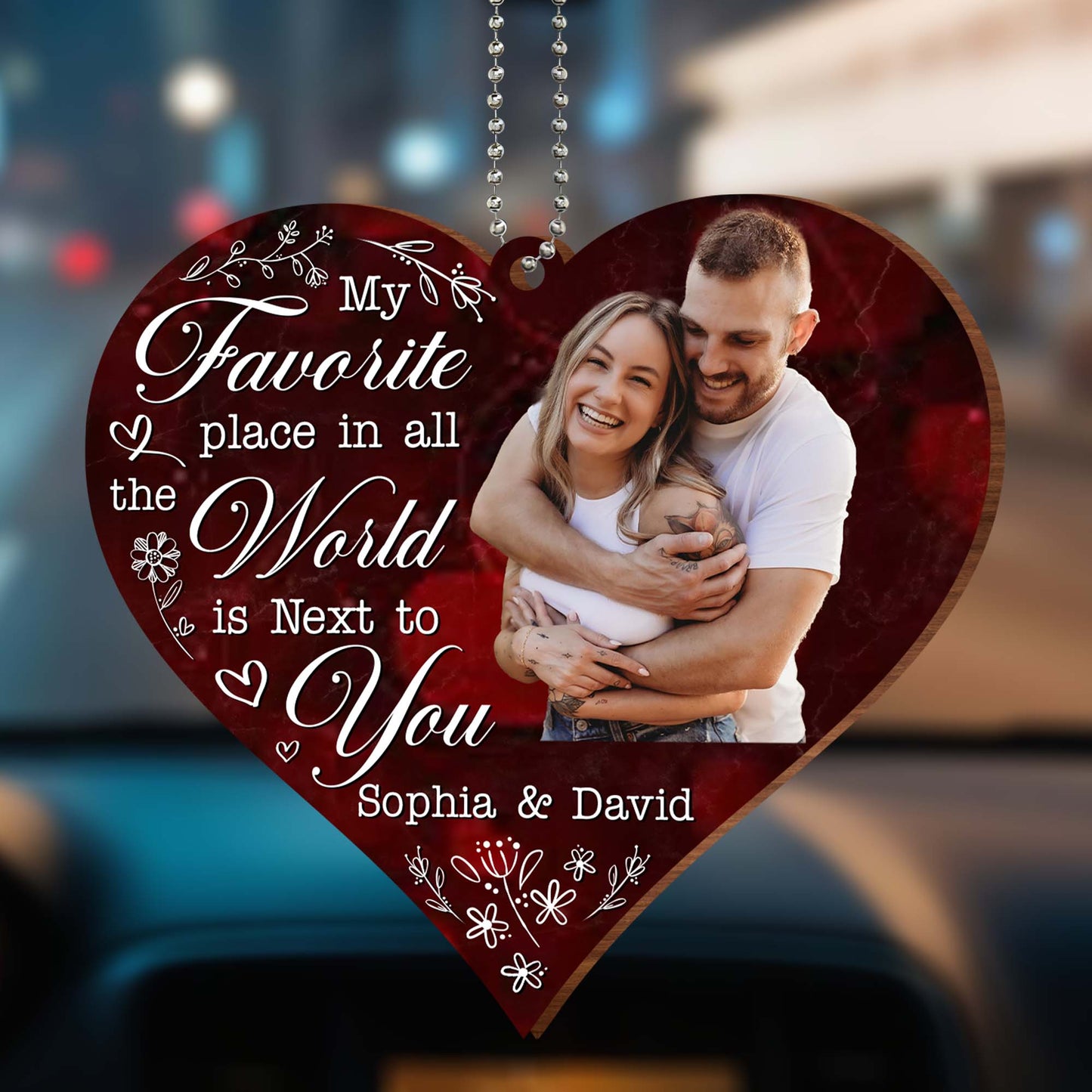Favorite Place In The World Next To You Heart Ornament - Personalized Custom Wood Ornament, Car Hanging Ornament - CPL334_WCA