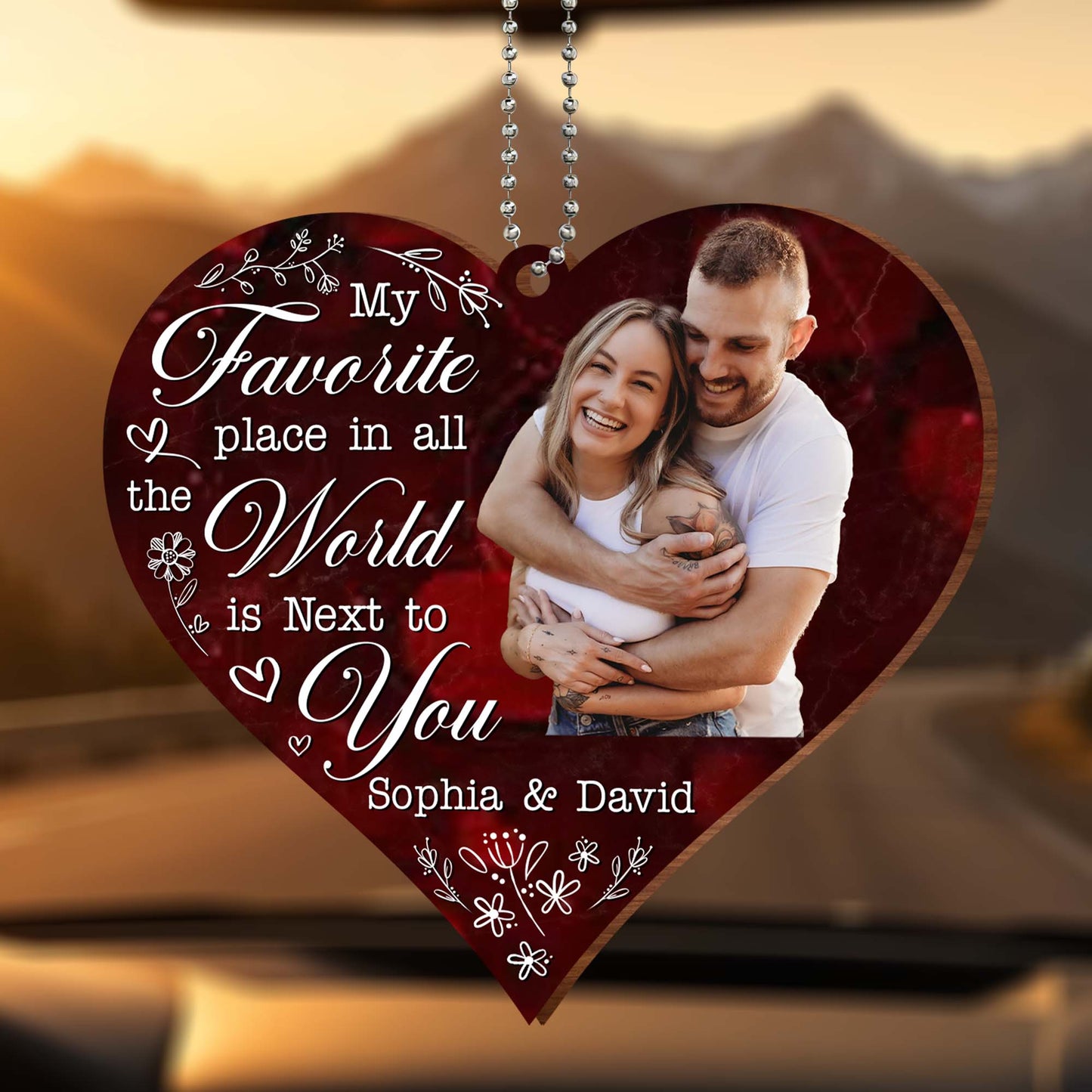 Favorite Place In The World Next To You Heart Ornament - Personalized Custom Wood Ornament, Car Hanging Ornament - CPL334_WCA